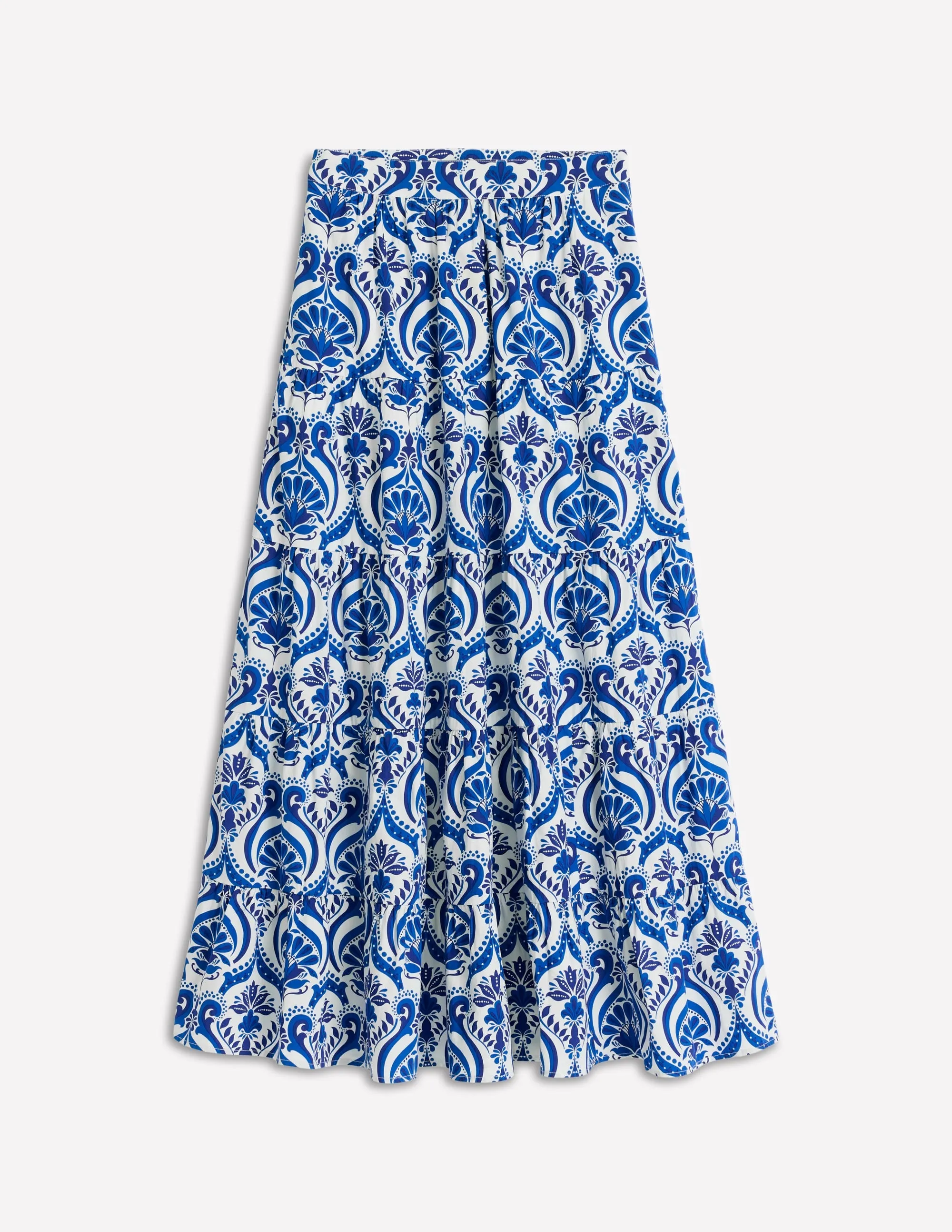 Nadia Poplin Maxi Skirt-Blue. Ornamental Floral
