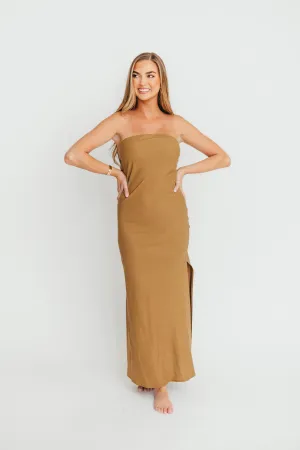 Naidelyn Strapless Maxi Dress in Golden Palm