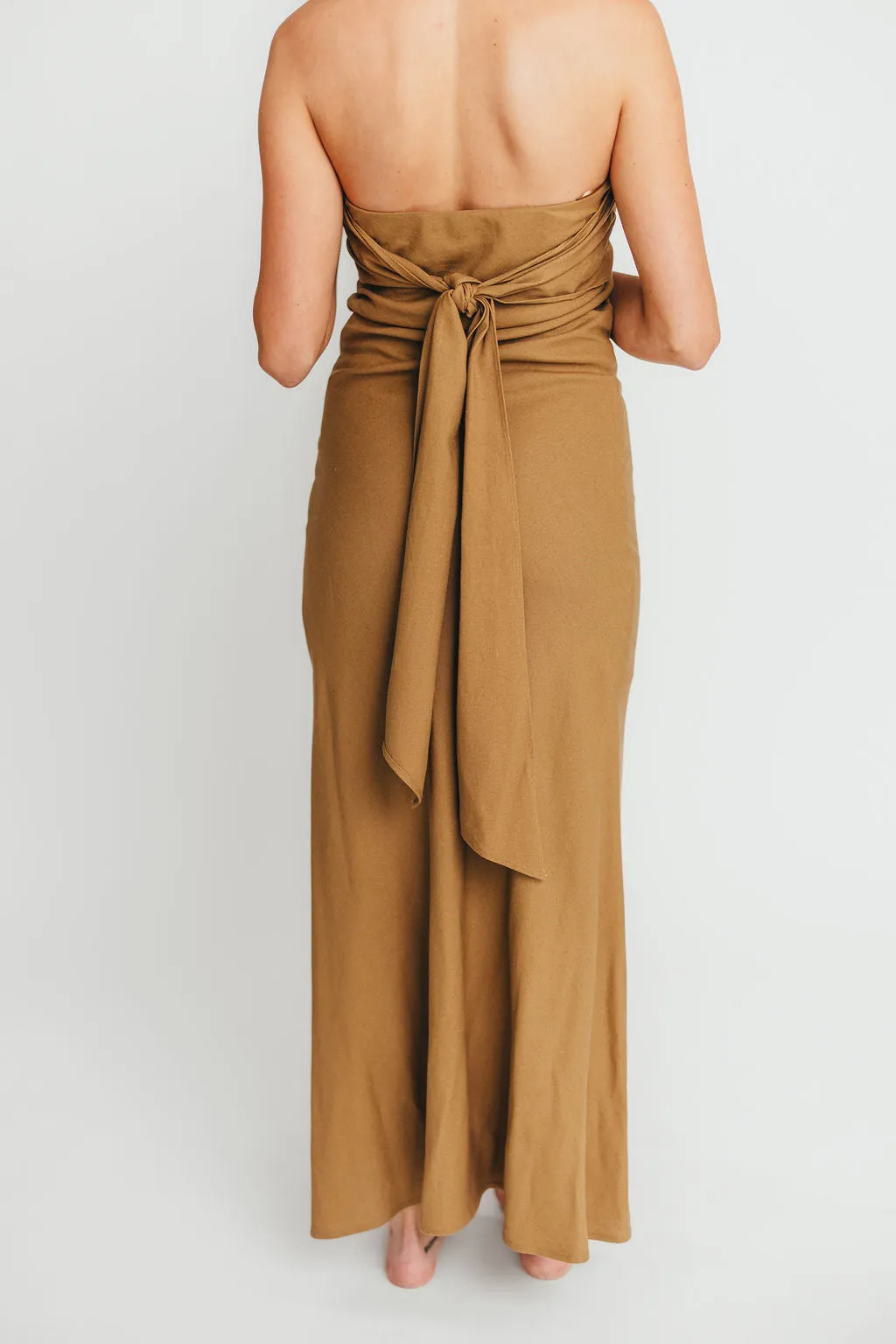 Naidelyn Strapless Maxi Dress in Golden Palm