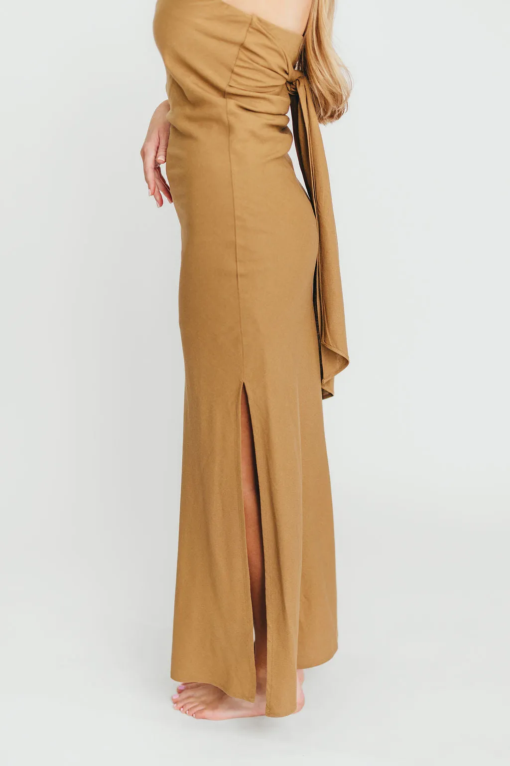Naidelyn Strapless Maxi Dress in Golden Palm