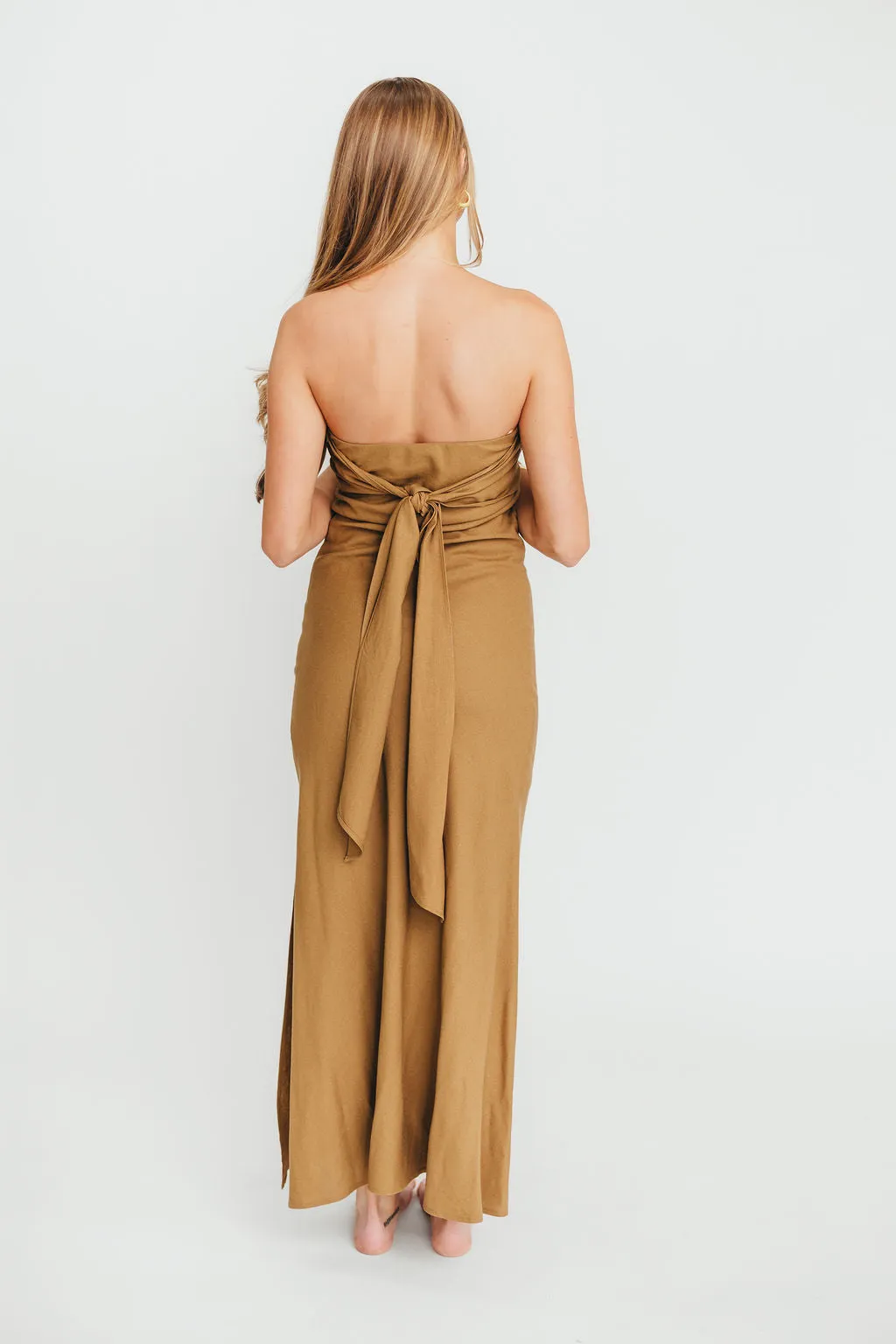 Naidelyn Strapless Maxi Dress in Golden Palm