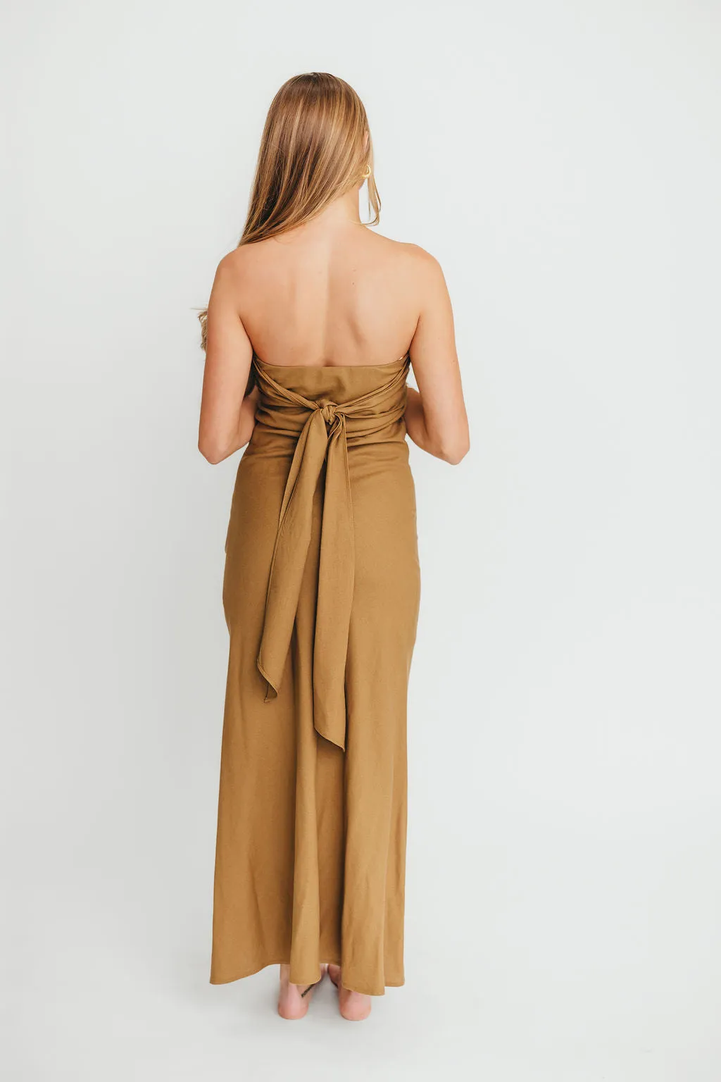 Naidelyn Strapless Maxi Dress in Golden Palm