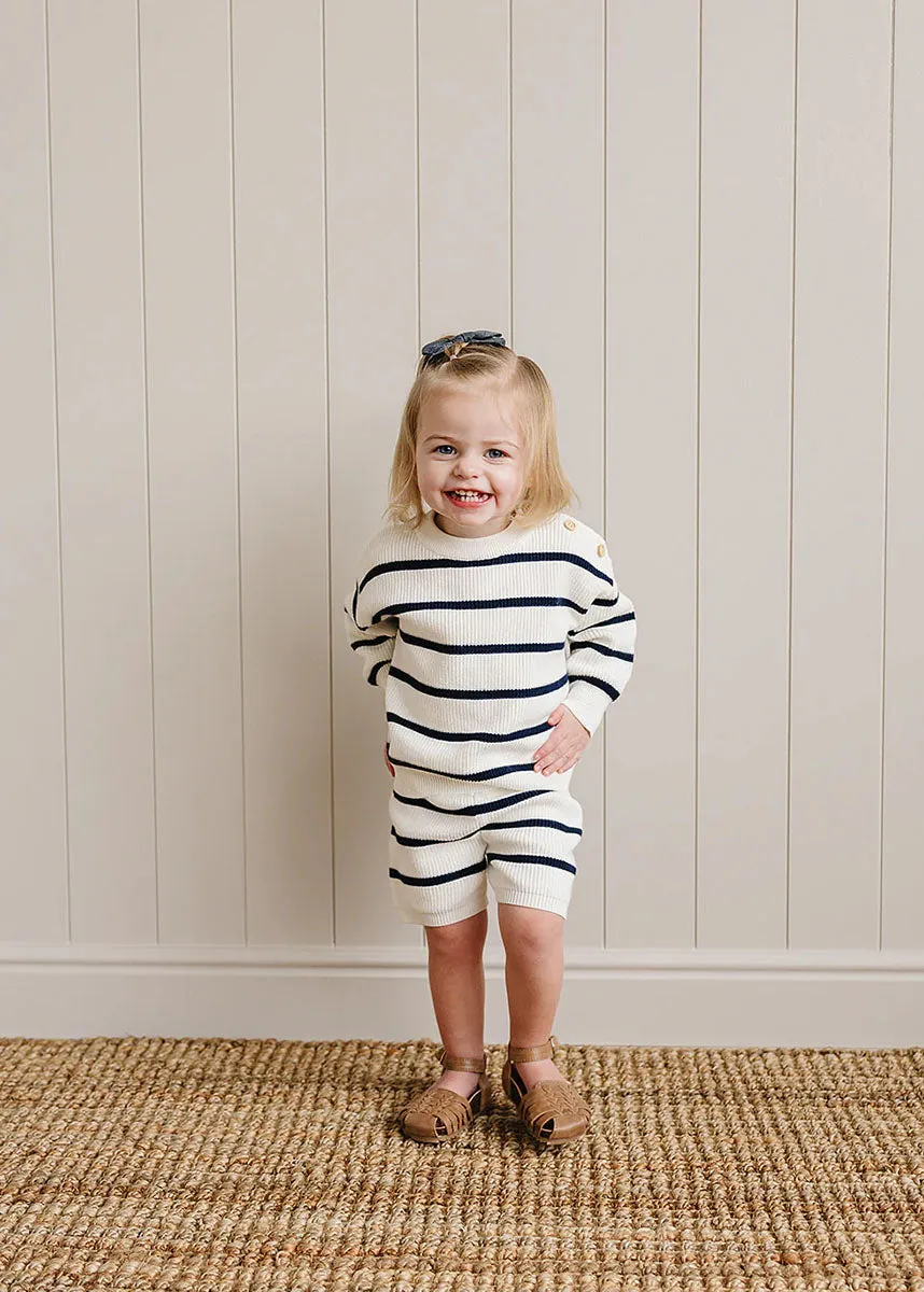 Navy Stripe Knit Shorts