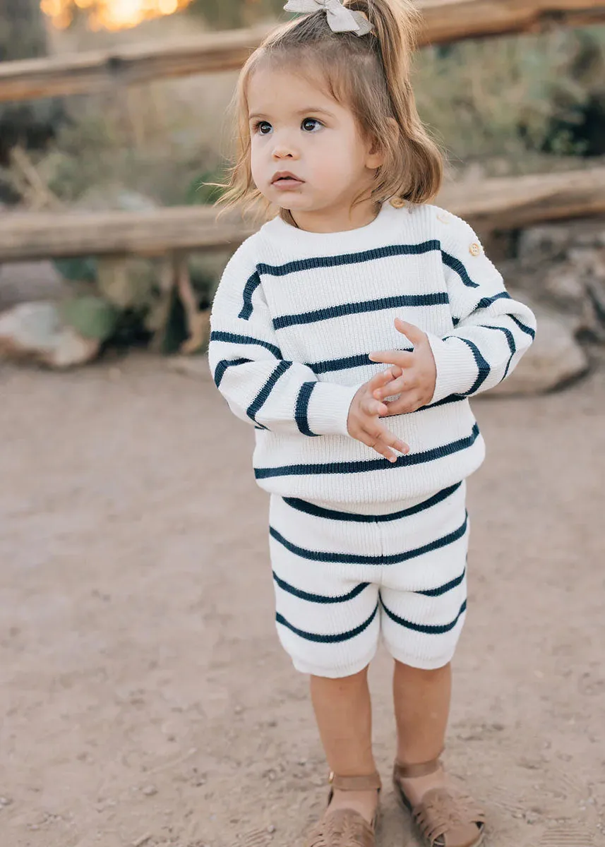 Navy Stripe Knit Shorts