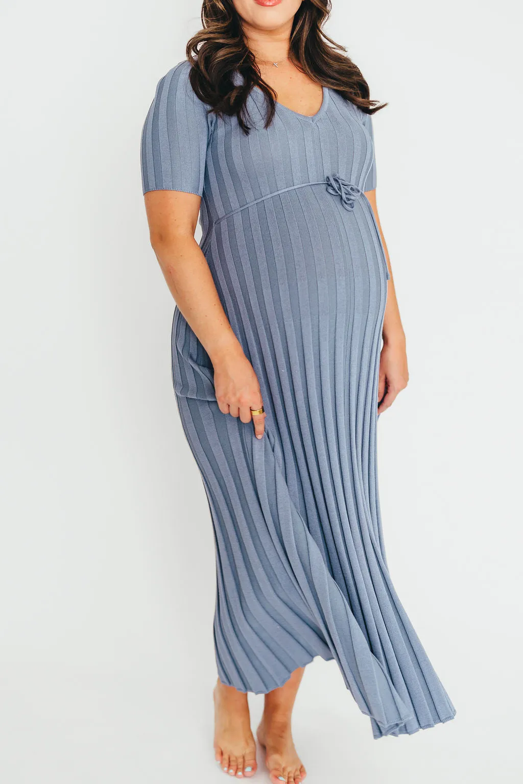 Oakley Ribbed Maxi Dress in Dusty Blue - Bump Friendly