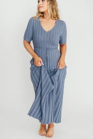 Oakley Ribbed Maxi Dress in Dusty Blue - Bump Friendly