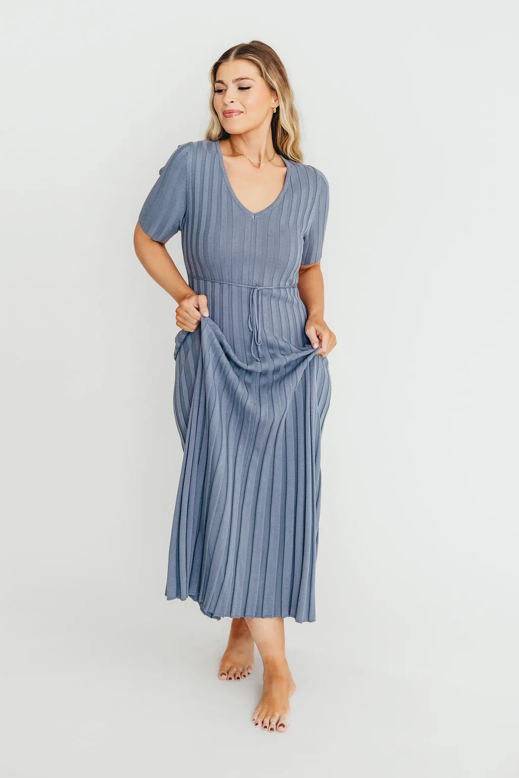 Oakley Ribbed Maxi Dress in Dusty Blue - Bump Friendly