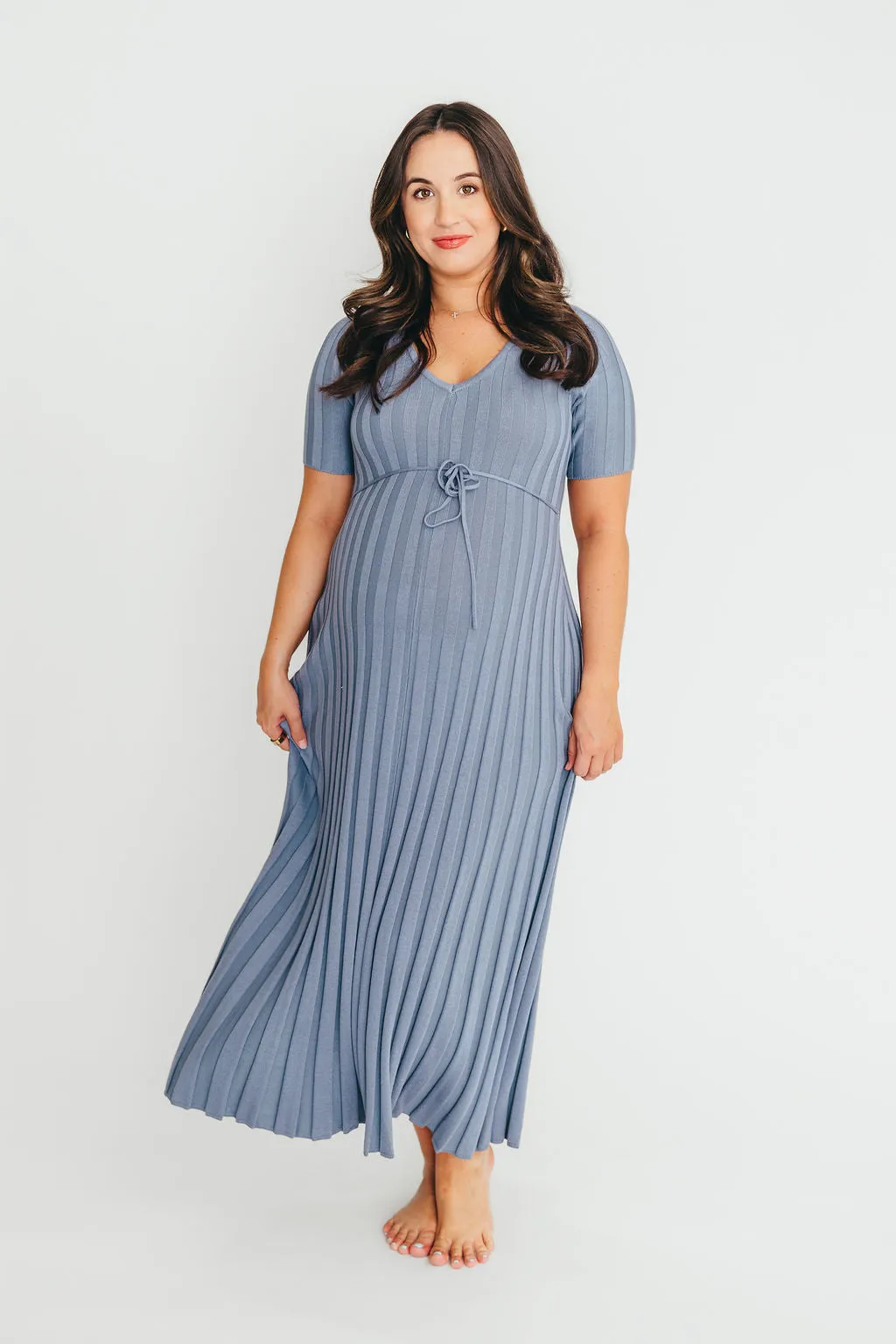 Oakley Ribbed Maxi Dress in Dusty Blue - Bump Friendly