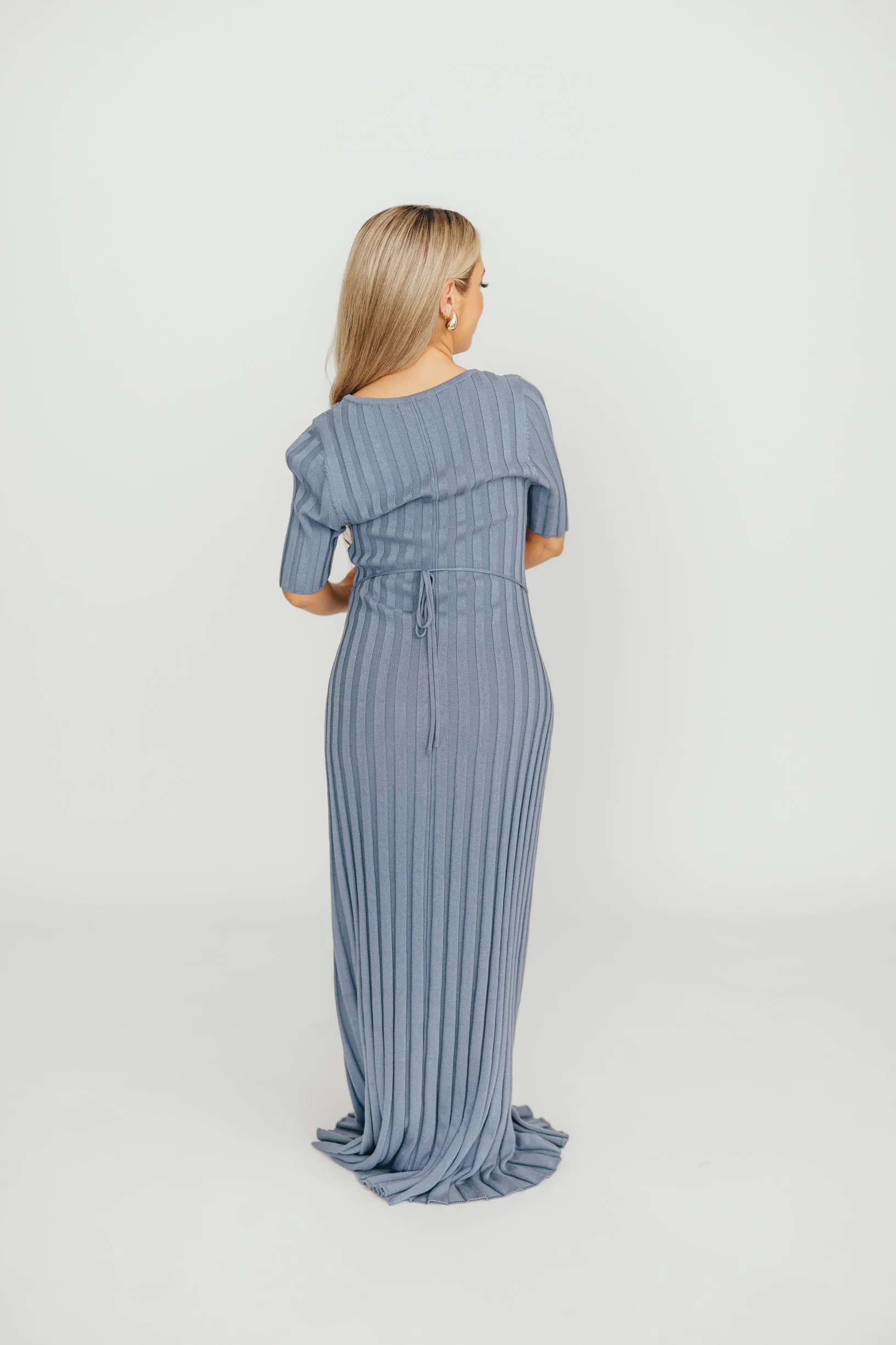 Oakley Ribbed Maxi Dress in Dusty Blue - Bump Friendly