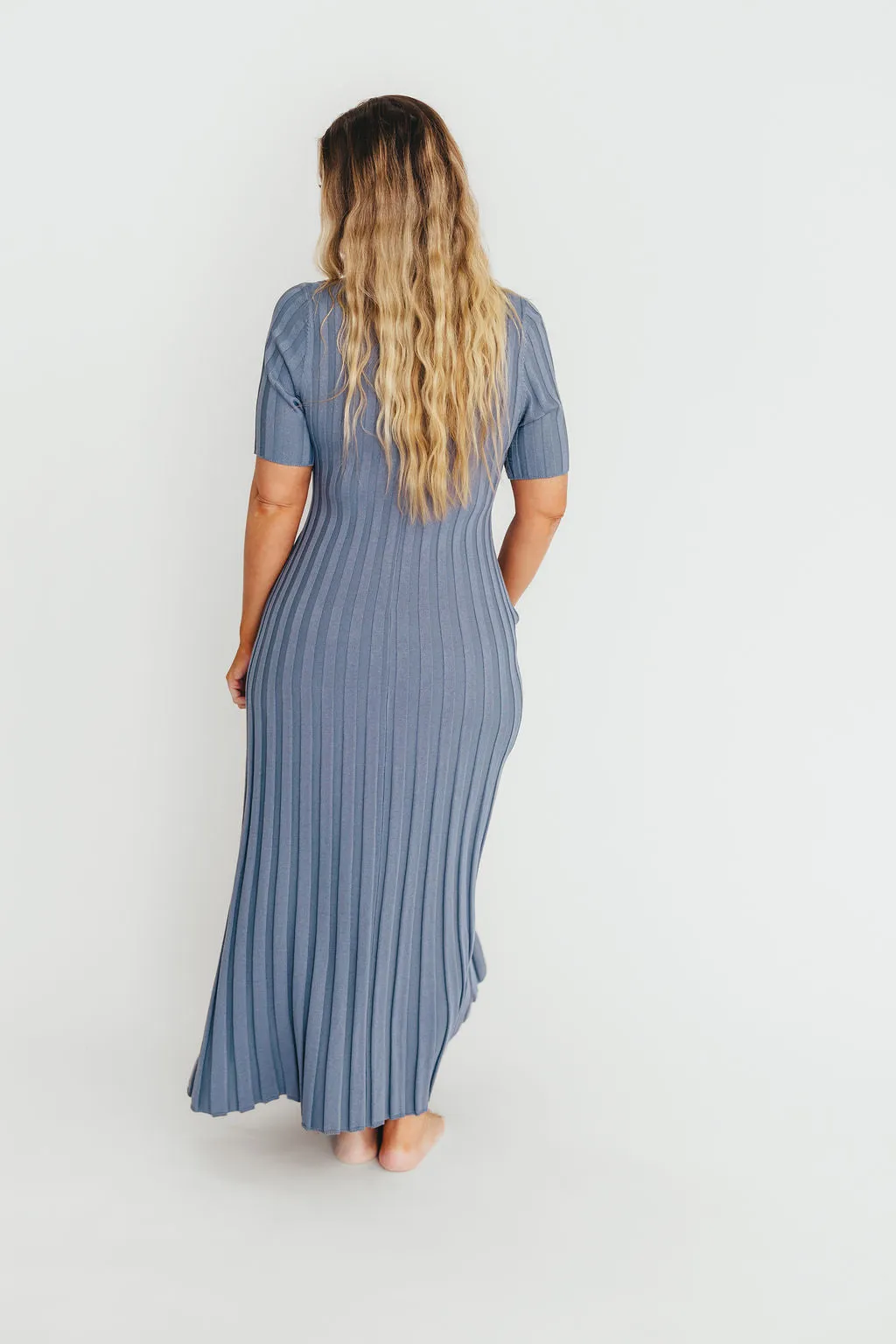 Oakley Ribbed Maxi Dress in Dusty Blue - Bump Friendly