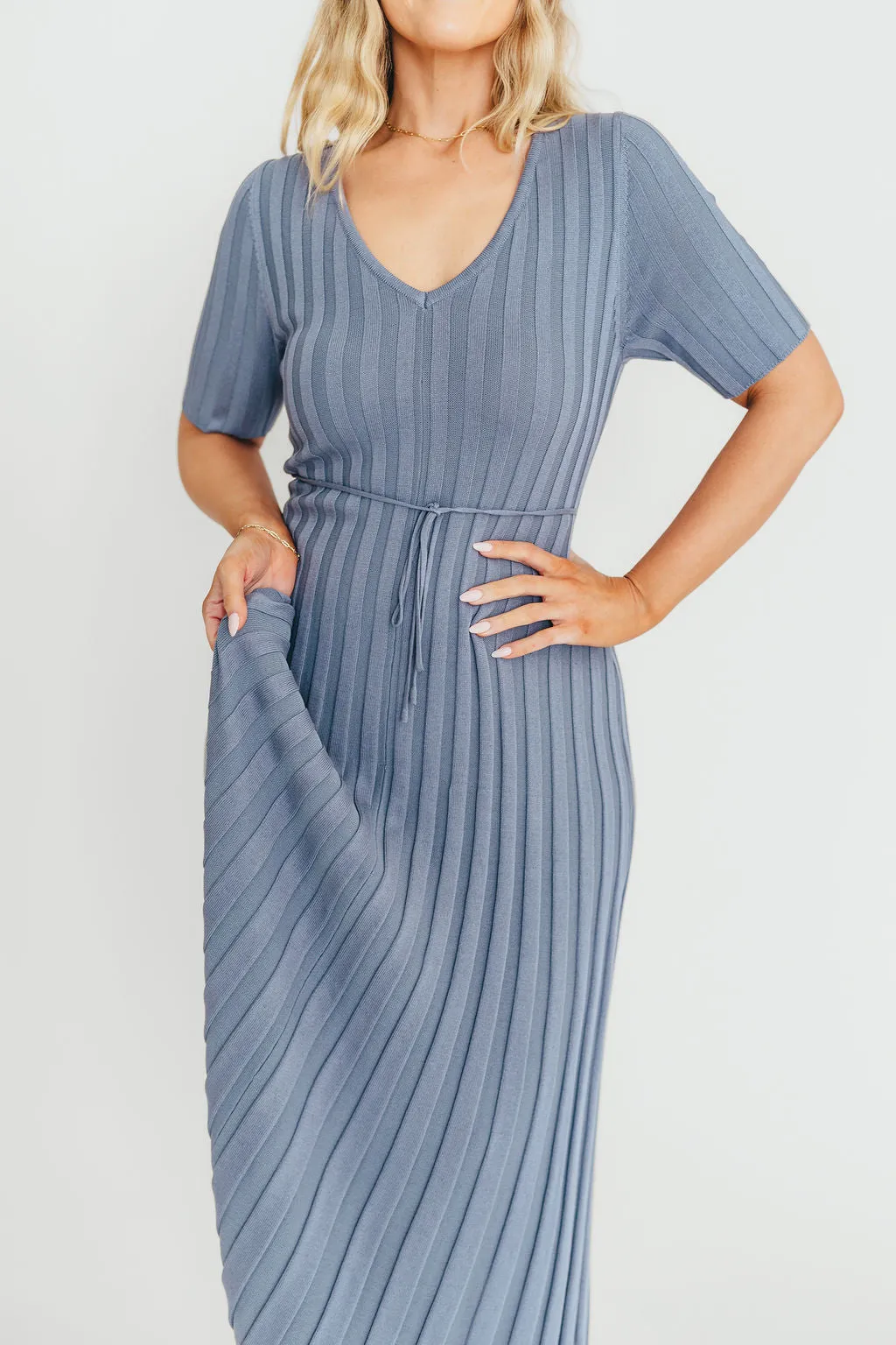 Oakley Ribbed Maxi Dress in Dusty Blue - Bump Friendly