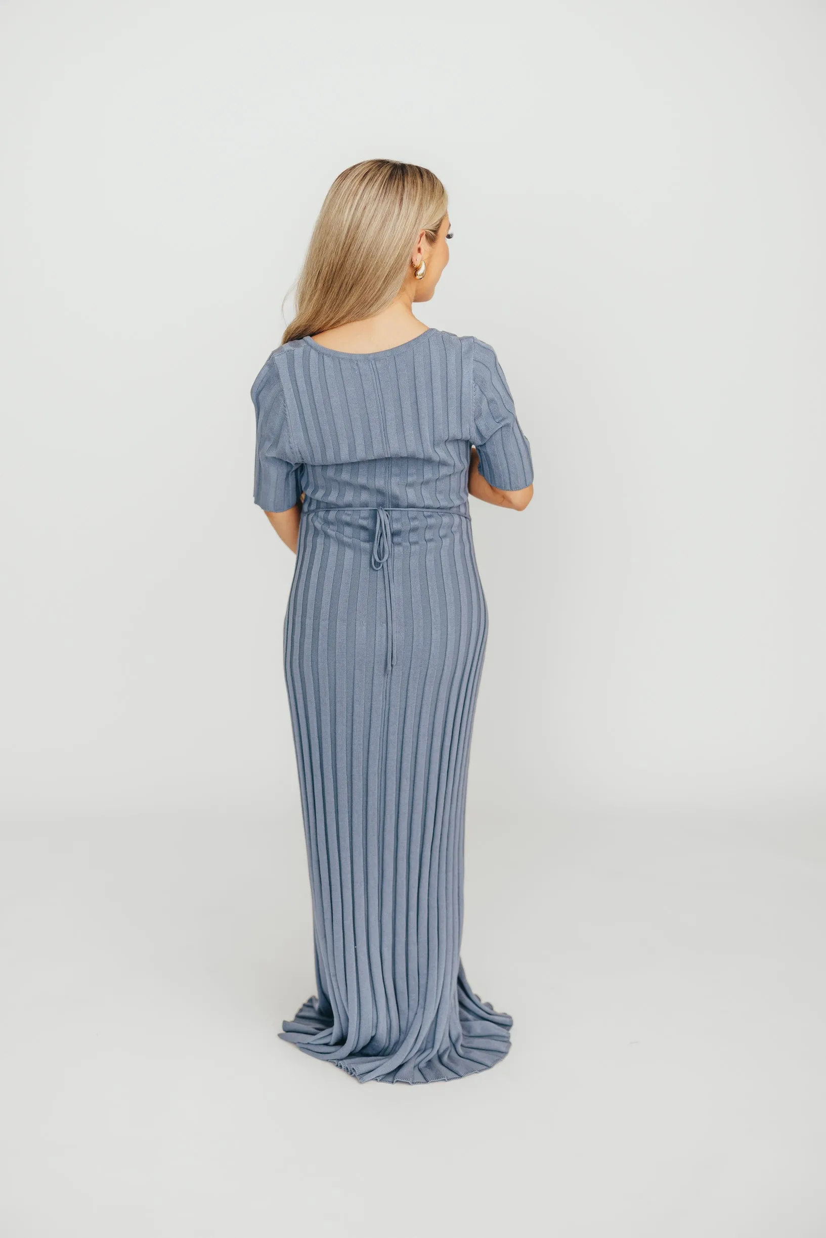 Oakley Ribbed Maxi Dress in Dusty Blue - Bump Friendly