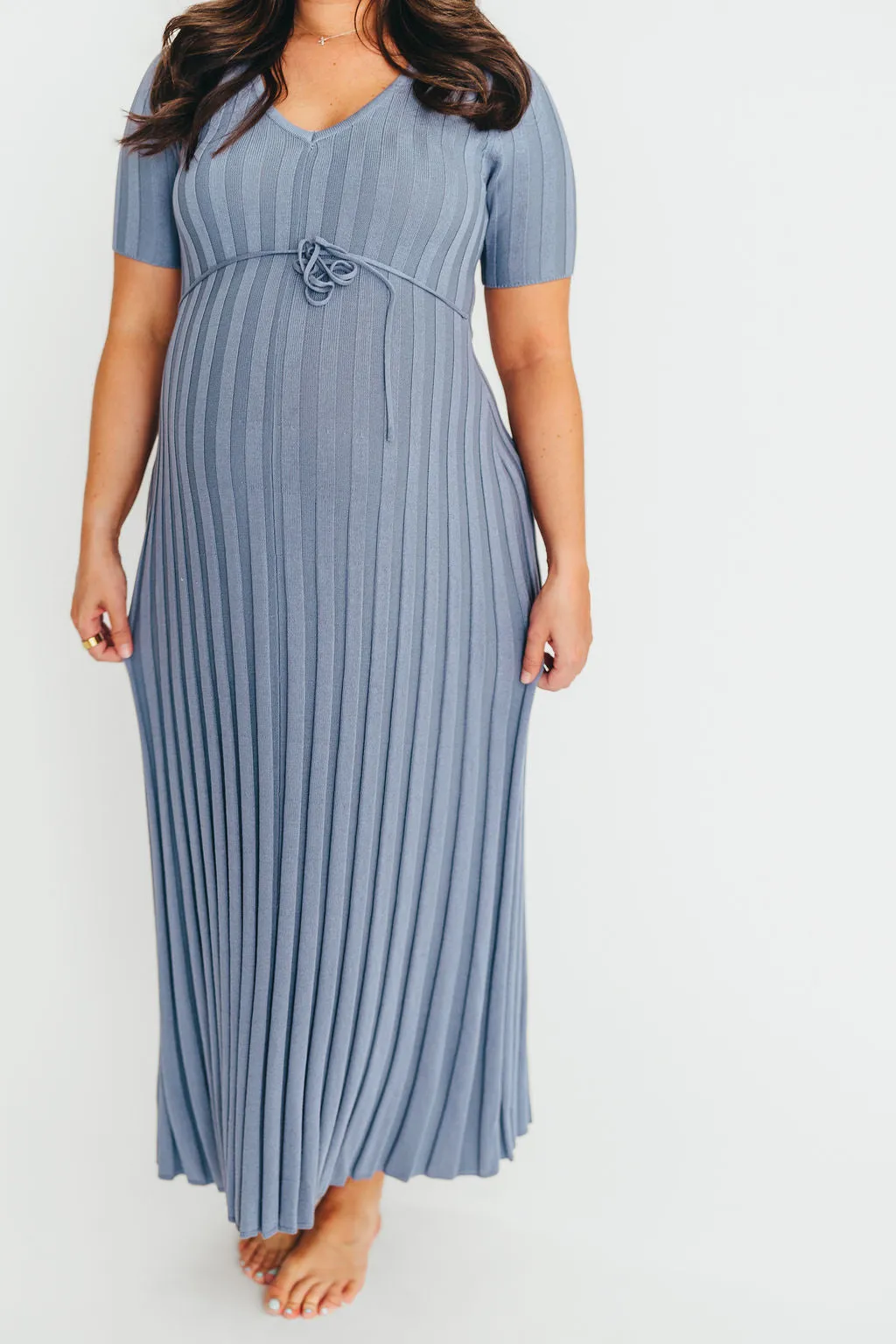Oakley Ribbed Maxi Dress in Dusty Blue - Bump Friendly