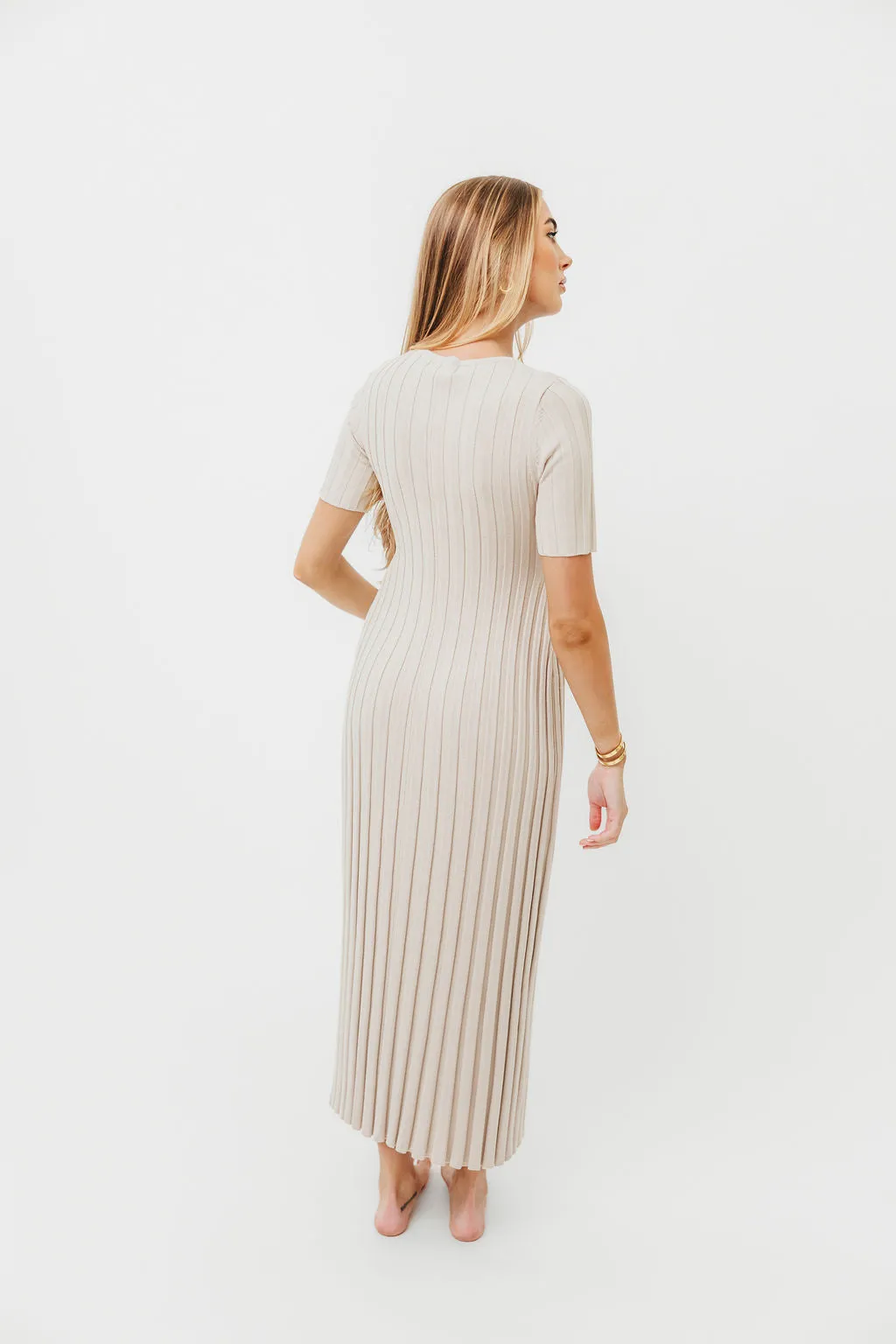Oakley Ribbed Maxi Dress in Dusty Ivory Taupe - Bump Friendly