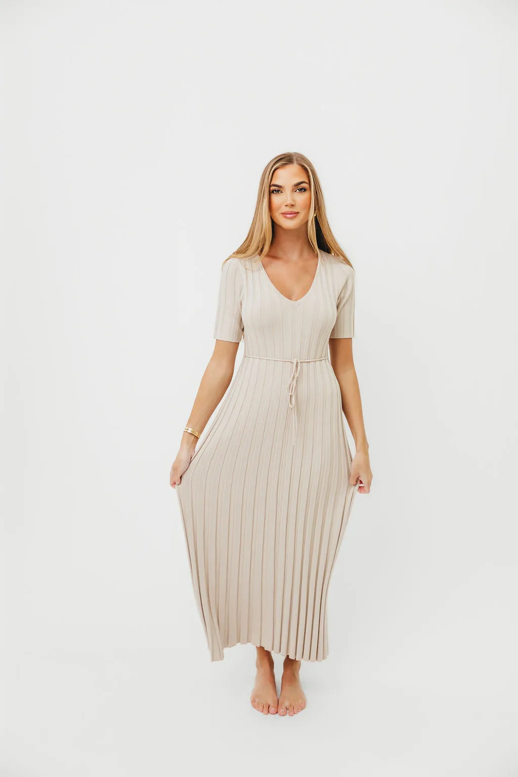 Oakley Ribbed Maxi Dress in Dusty Ivory Taupe - Bump Friendly