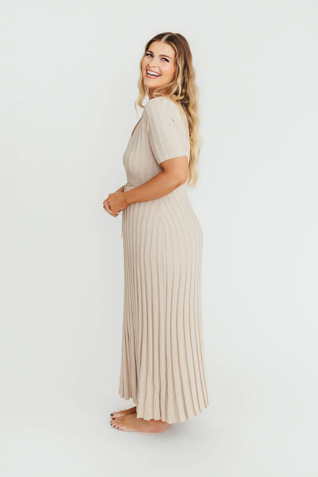 Oakley Ribbed Maxi Dress in Dusty Ivory Taupe - Bump Friendly