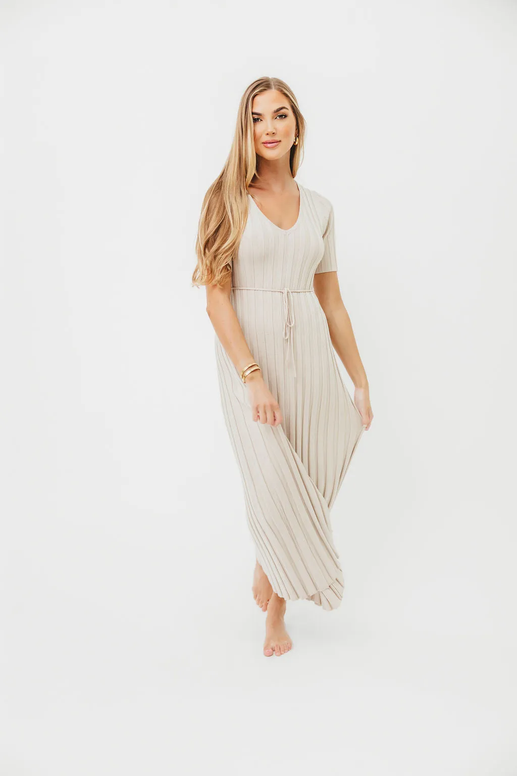 Oakley Ribbed Maxi Dress in Dusty Ivory Taupe - Bump Friendly