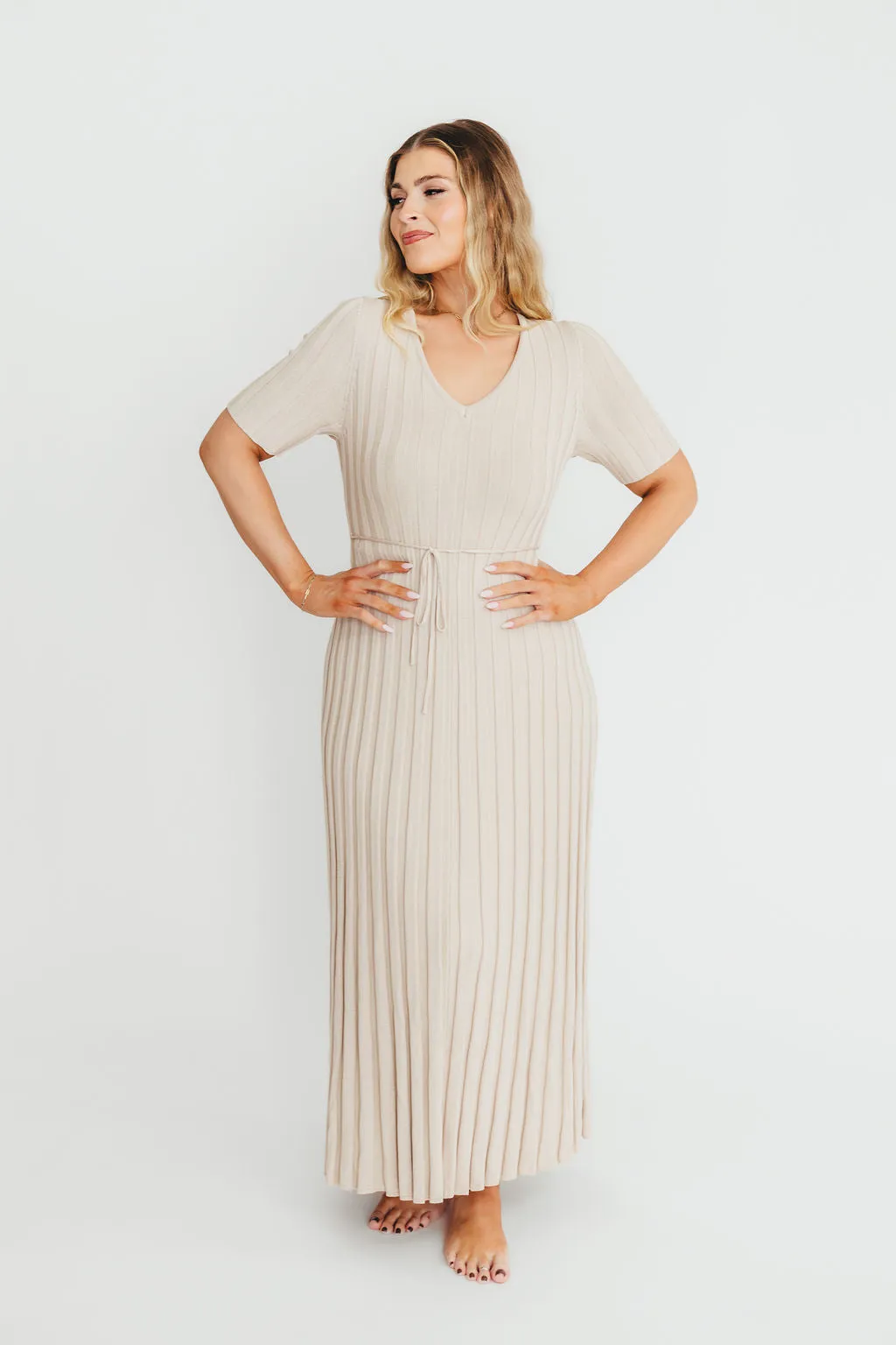 Oakley Ribbed Maxi Dress in Dusty Ivory Taupe - Bump Friendly