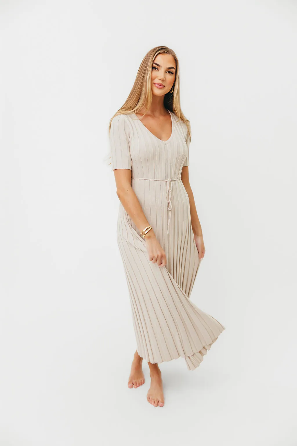 Oakley Ribbed Maxi Dress in Dusty Ivory Taupe - Bump Friendly