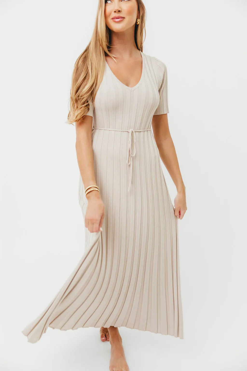 Oakley Ribbed Maxi Dress in Dusty Ivory Taupe - Bump Friendly