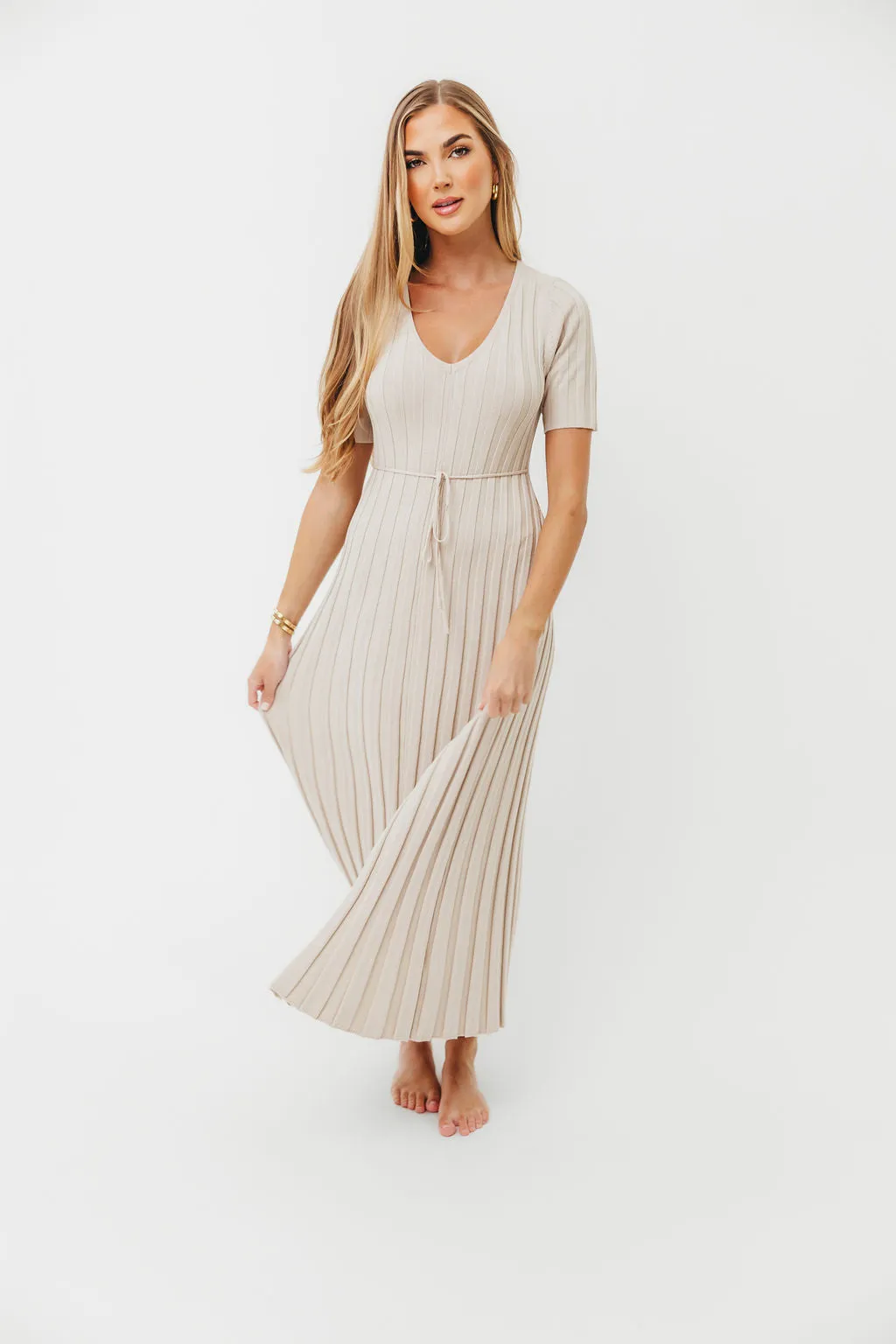 Oakley Ribbed Maxi Dress in Dusty Ivory Taupe - Bump Friendly