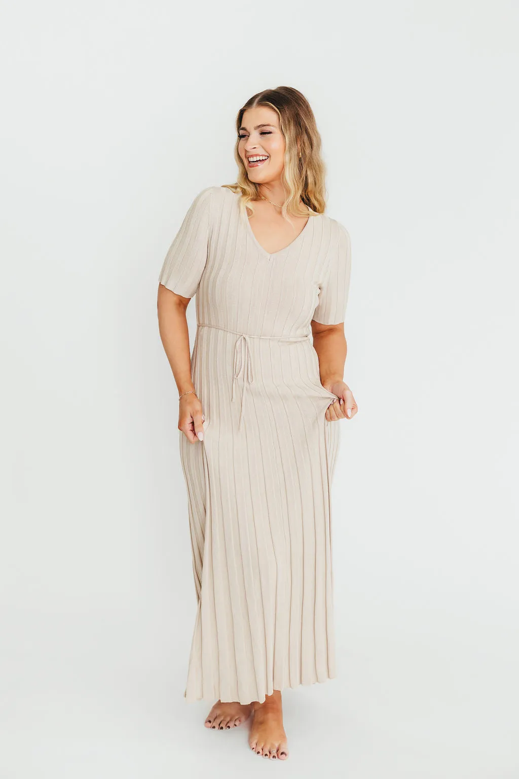 Oakley Ribbed Maxi Dress in Dusty Ivory Taupe - Bump Friendly