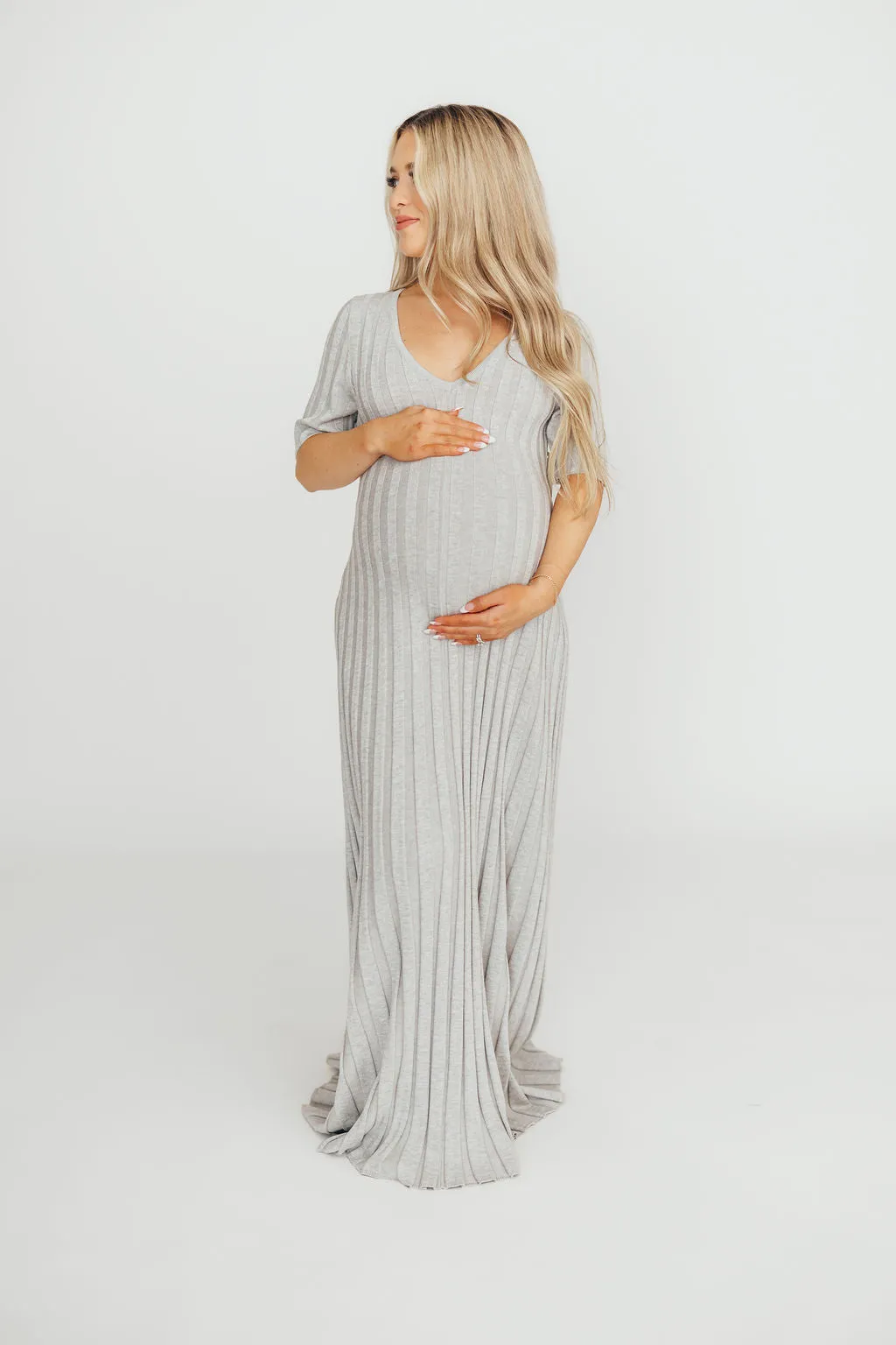 Oakley Ribbed Maxi Dress in Heather Grey -Bump Friendly