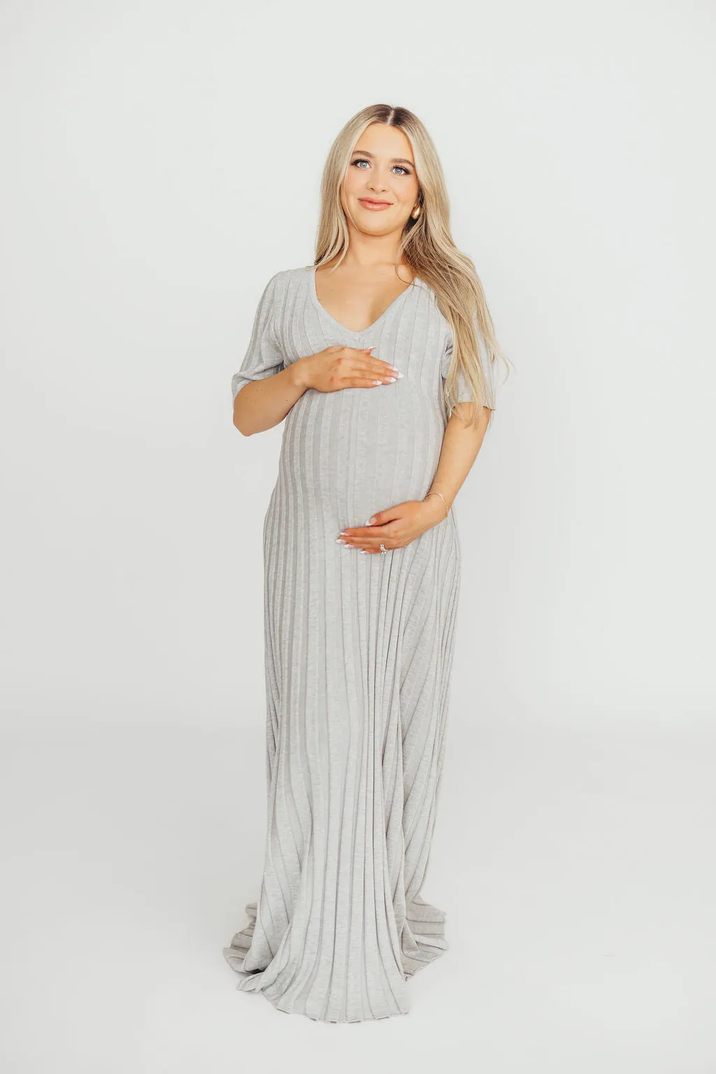 Oakley Ribbed Maxi Dress in Heather Grey -Bump Friendly