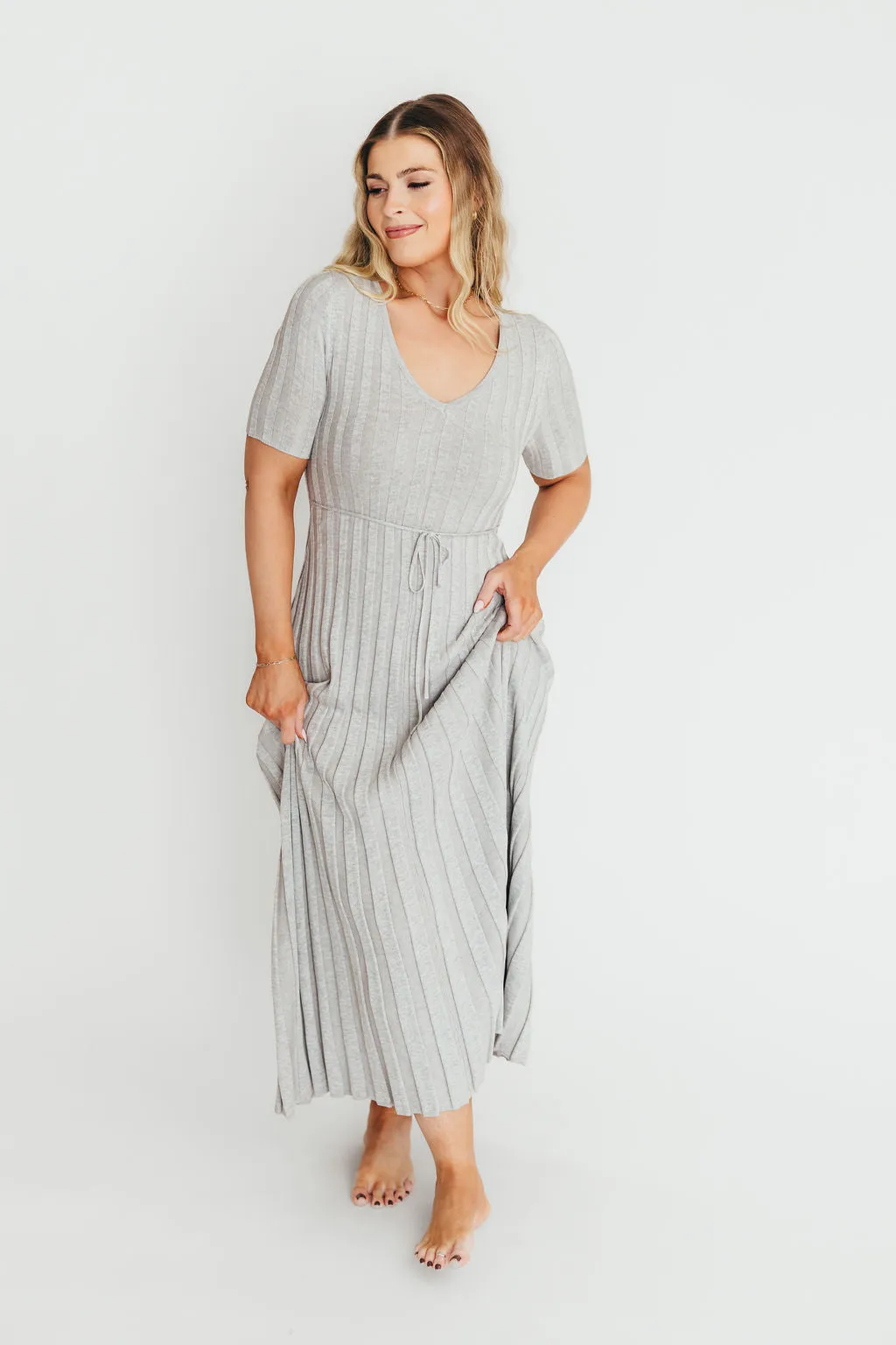 Oakley Ribbed Maxi Dress in Heather Grey -Bump Friendly