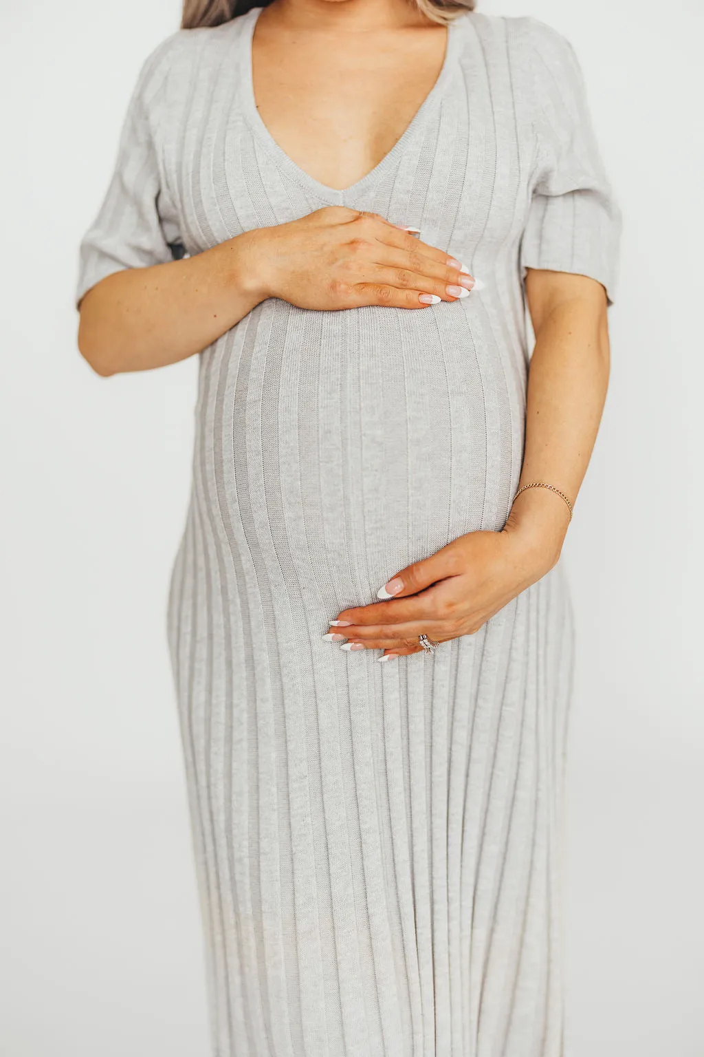 Oakley Ribbed Maxi Dress in Heather Grey -Bump Friendly