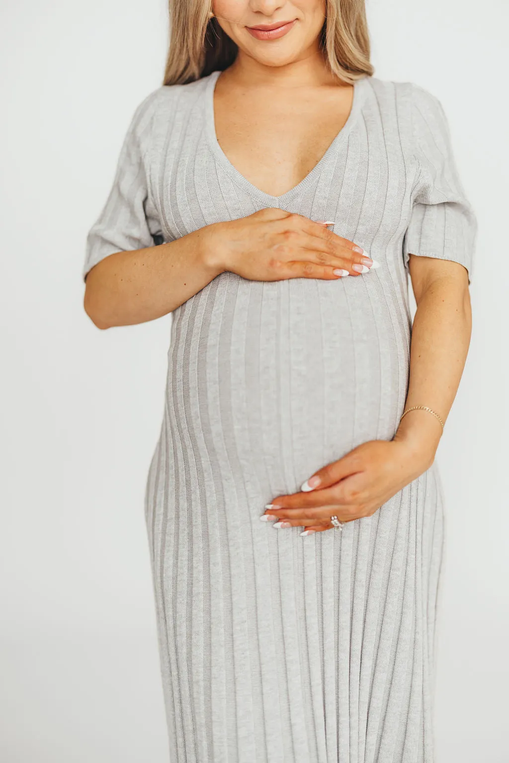 Oakley Ribbed Maxi Dress in Heather Grey -Bump Friendly