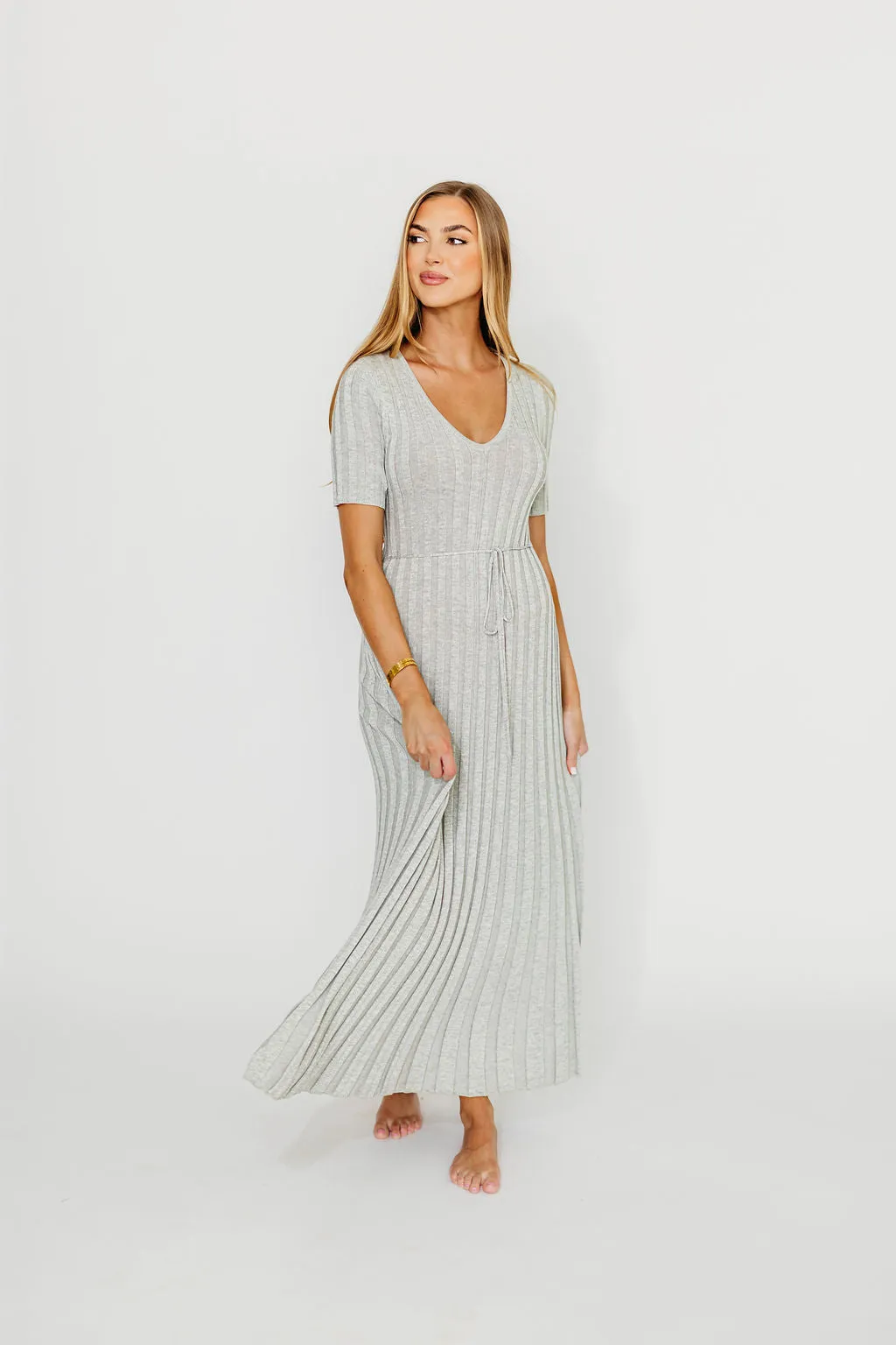 Oakley Ribbed Maxi Dress in Heather Grey -Bump Friendly