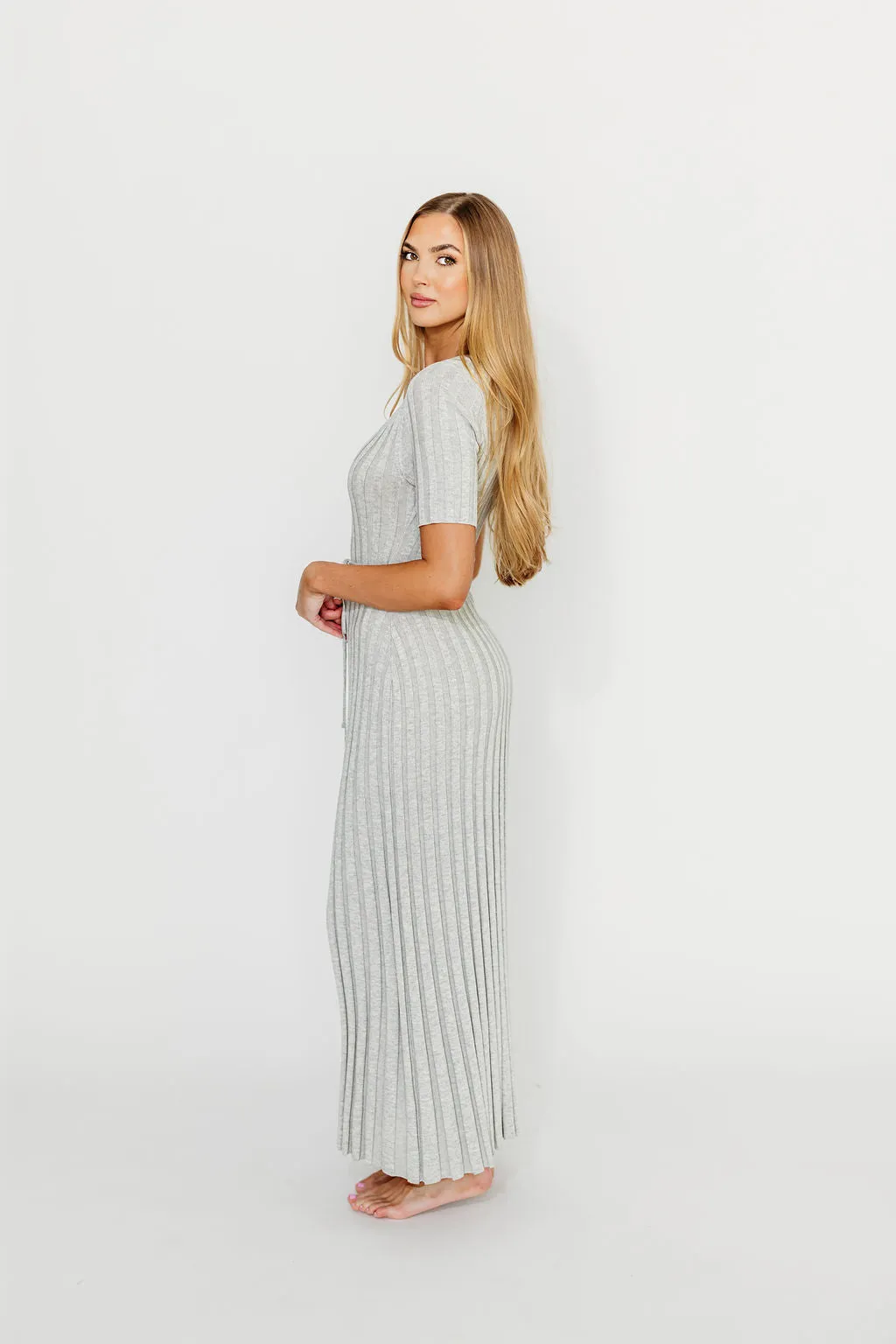 Oakley Ribbed Maxi Dress in Heather Grey -Bump Friendly