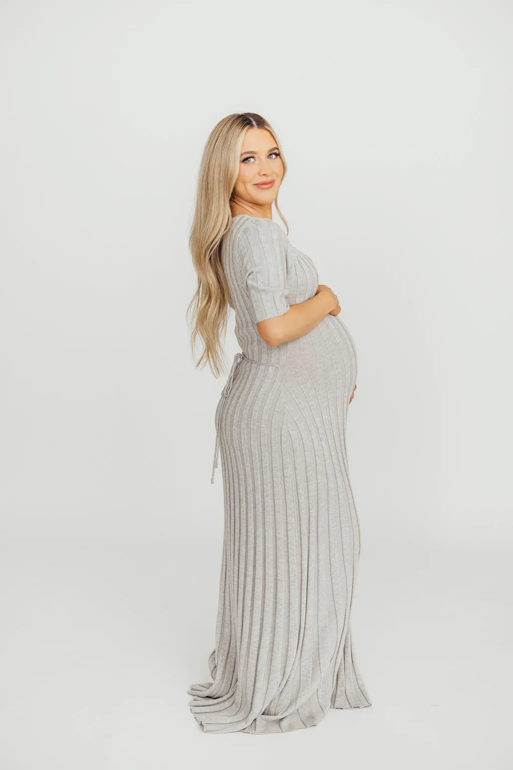 Oakley Ribbed Maxi Dress in Heather Grey -Bump Friendly