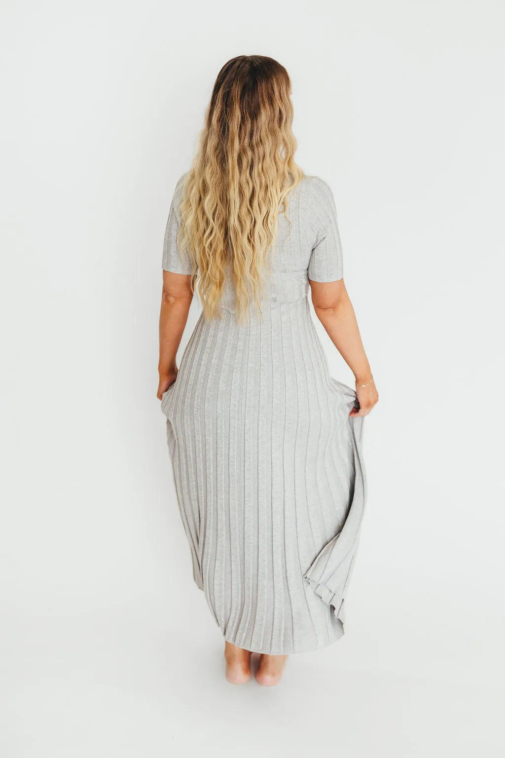 Oakley Ribbed Maxi Dress in Heather Grey -Bump Friendly