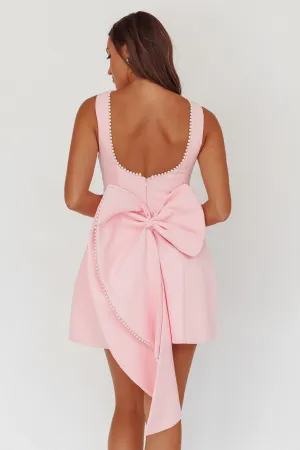 Opulent Pearl Trim Oversized Bow Mini Dress Pink