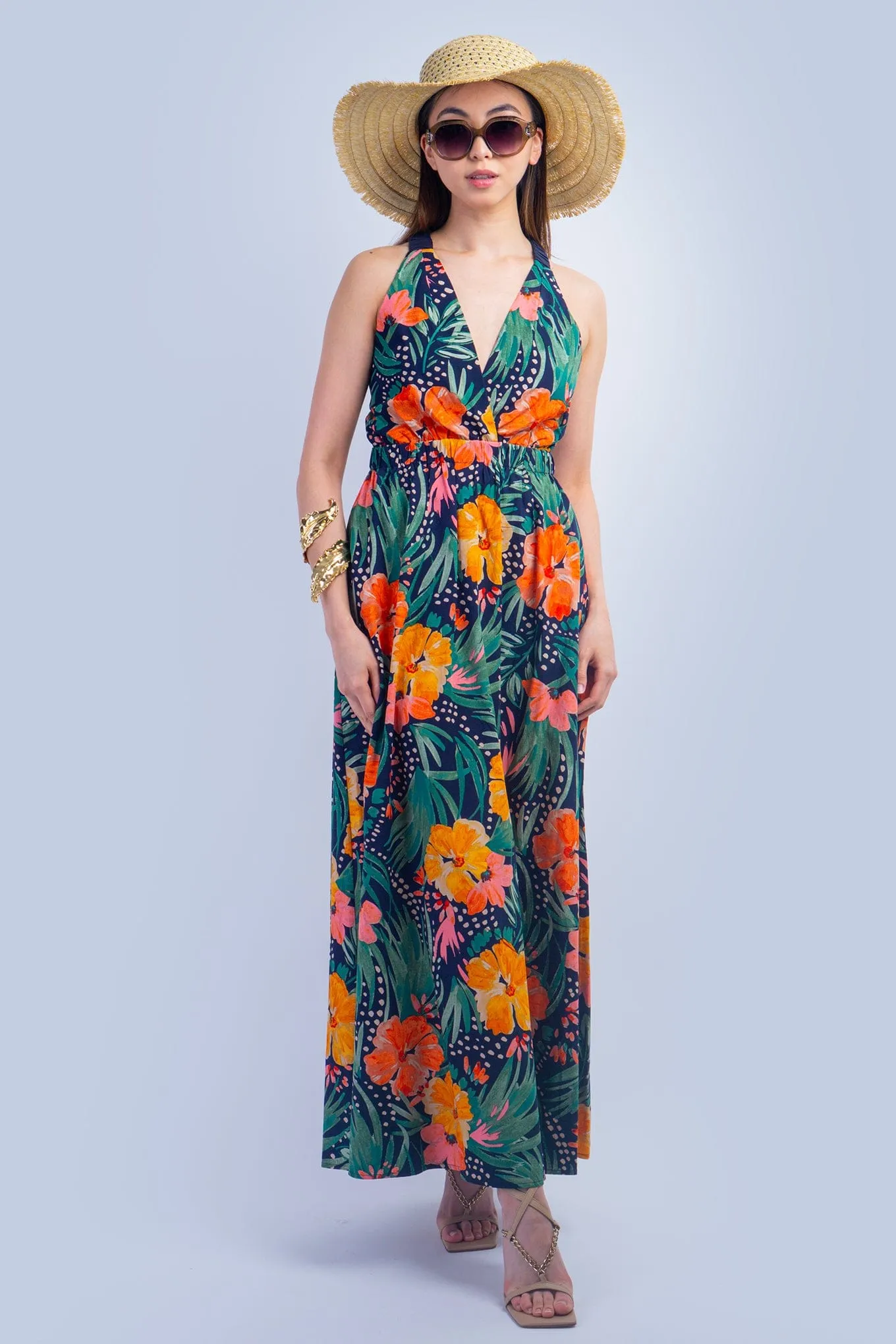 Orange Green Tropical Maxi Dress