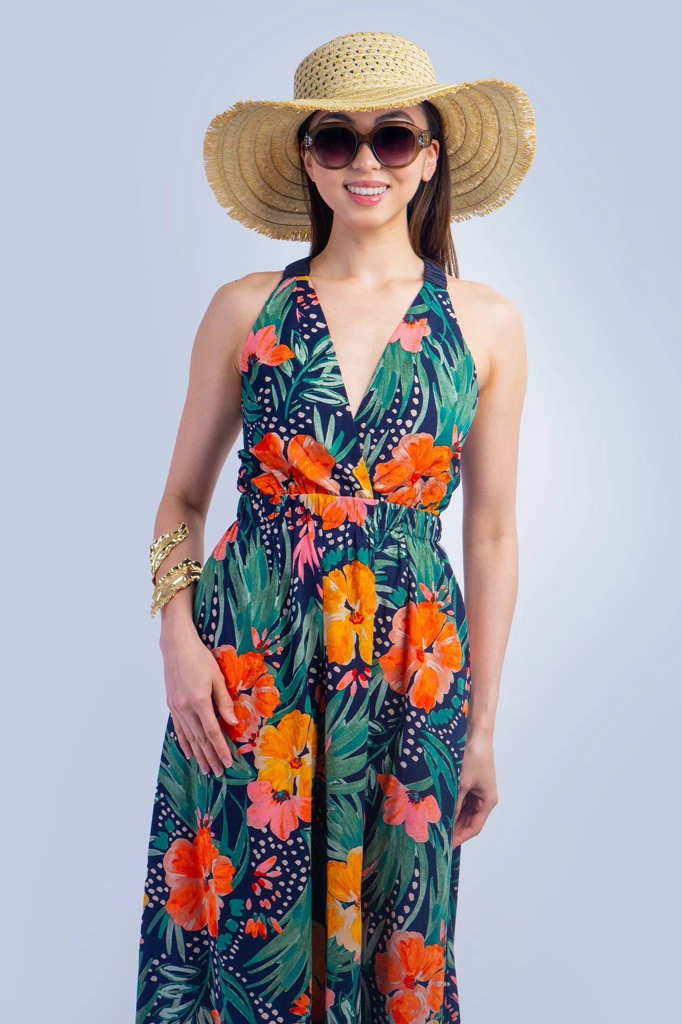 Orange Green Tropical Maxi Dress