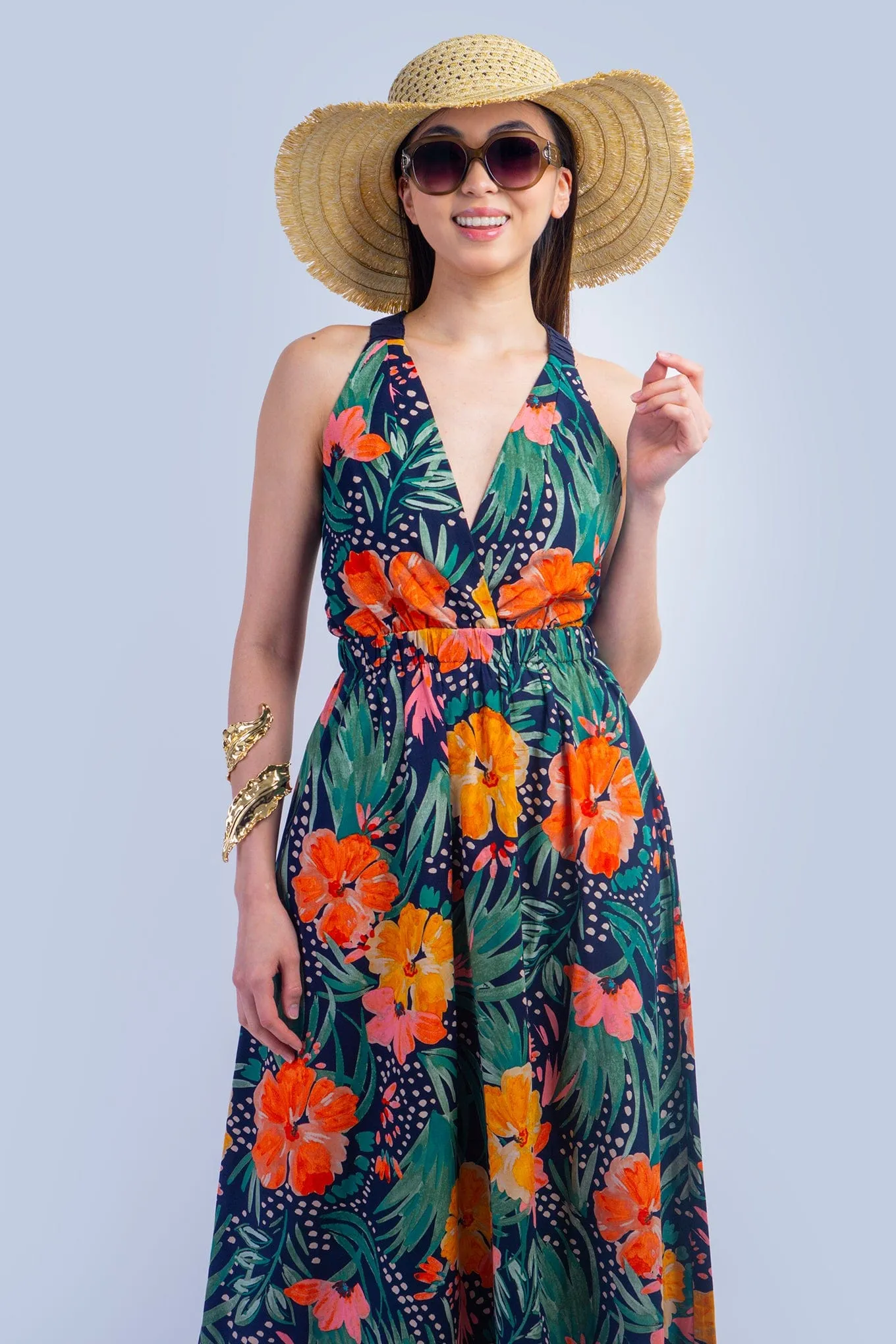 Orange Green Tropical Maxi Dress