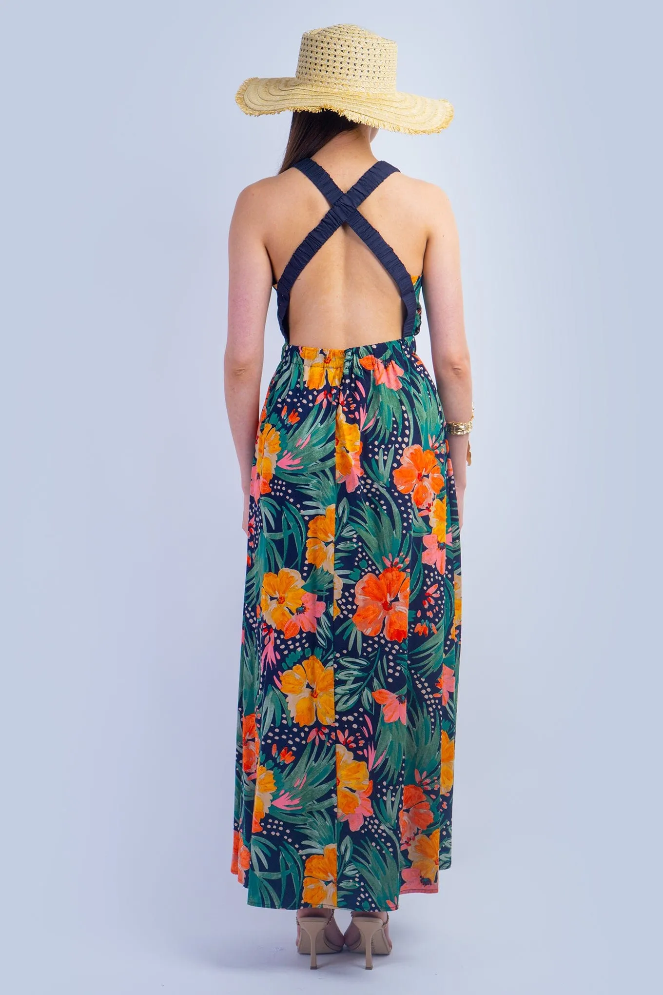 Orange Green Tropical Maxi Dress