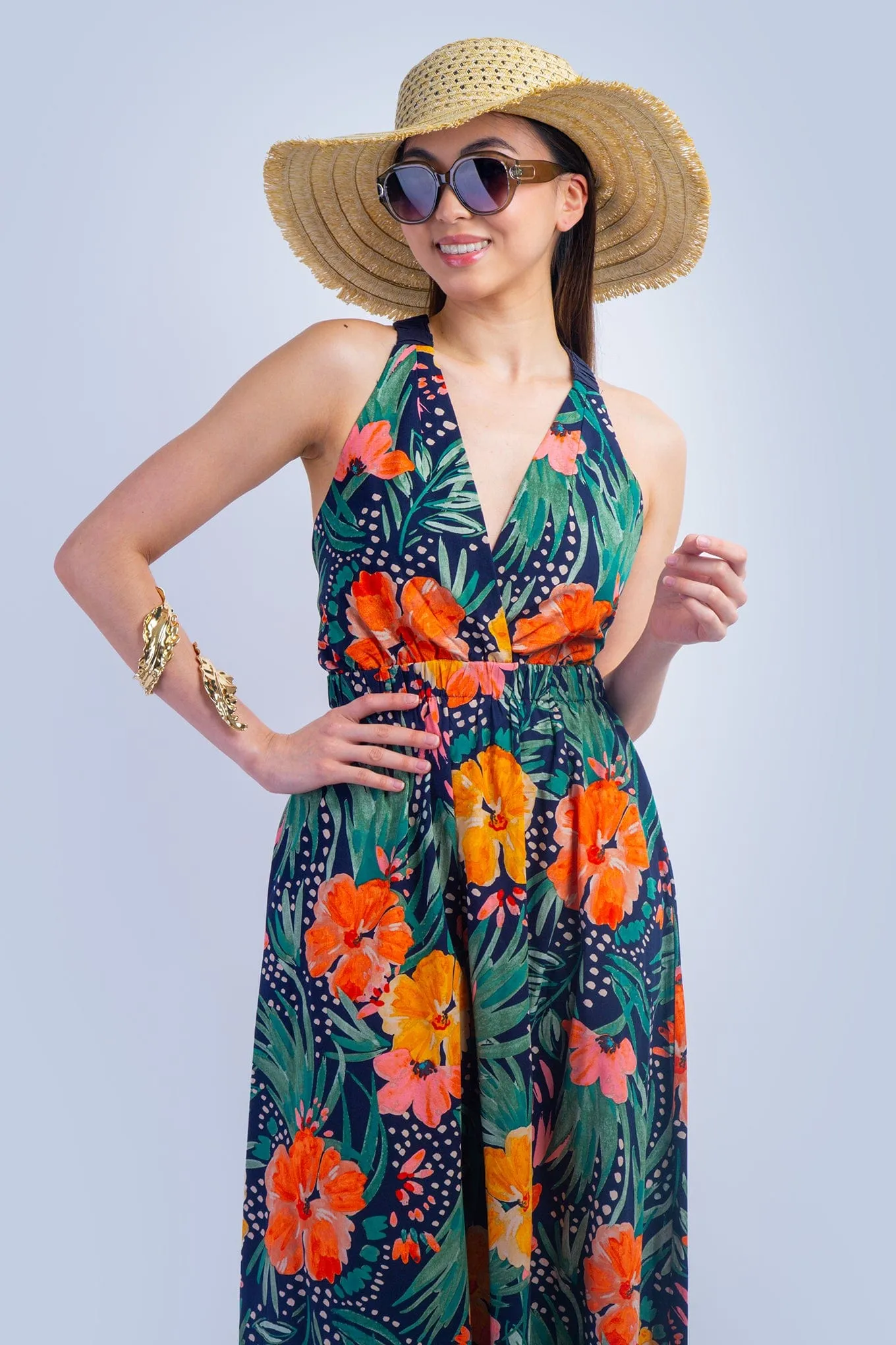 Orange Green Tropical Maxi Dress