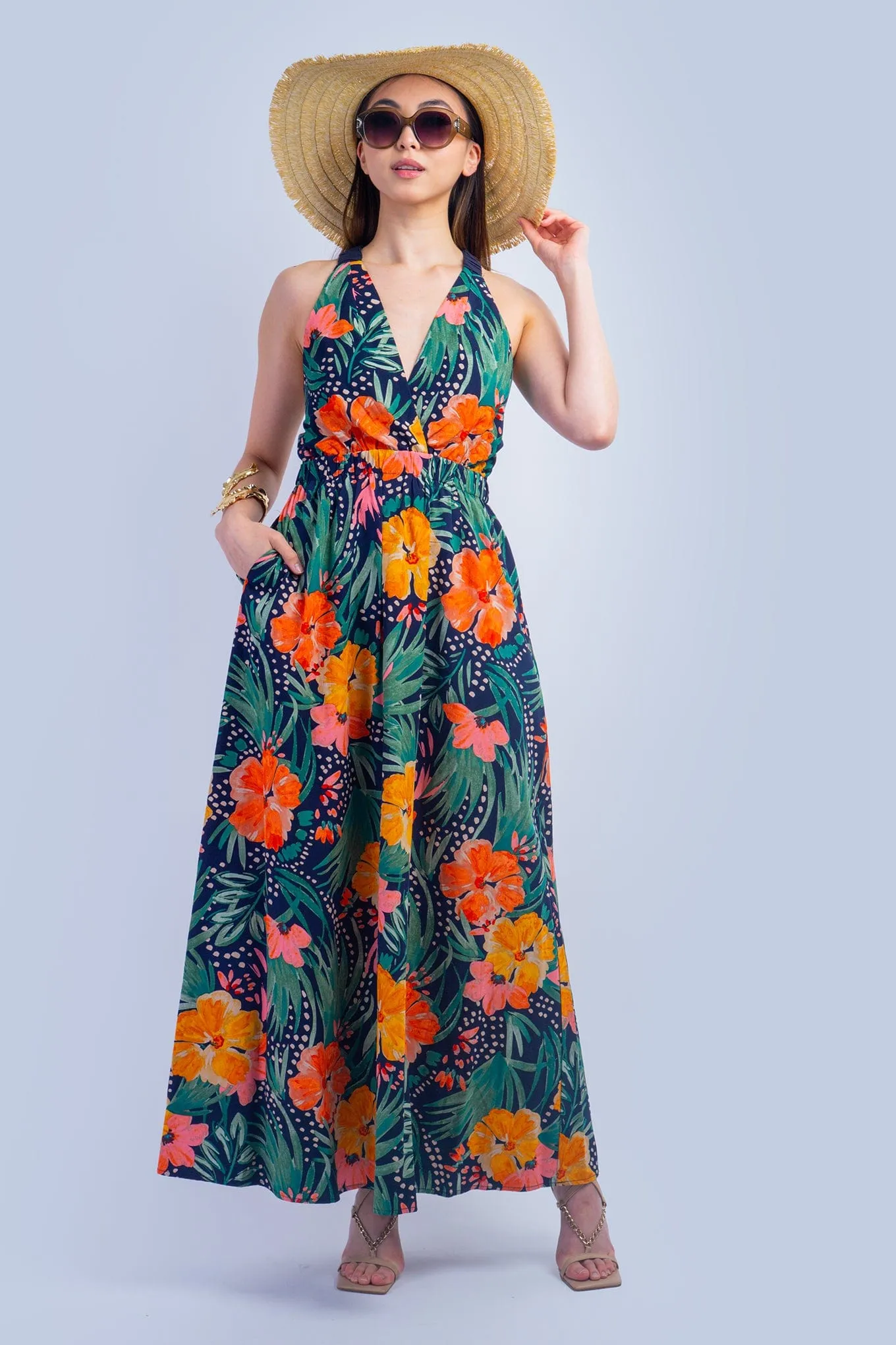 Orange Green Tropical Maxi Dress