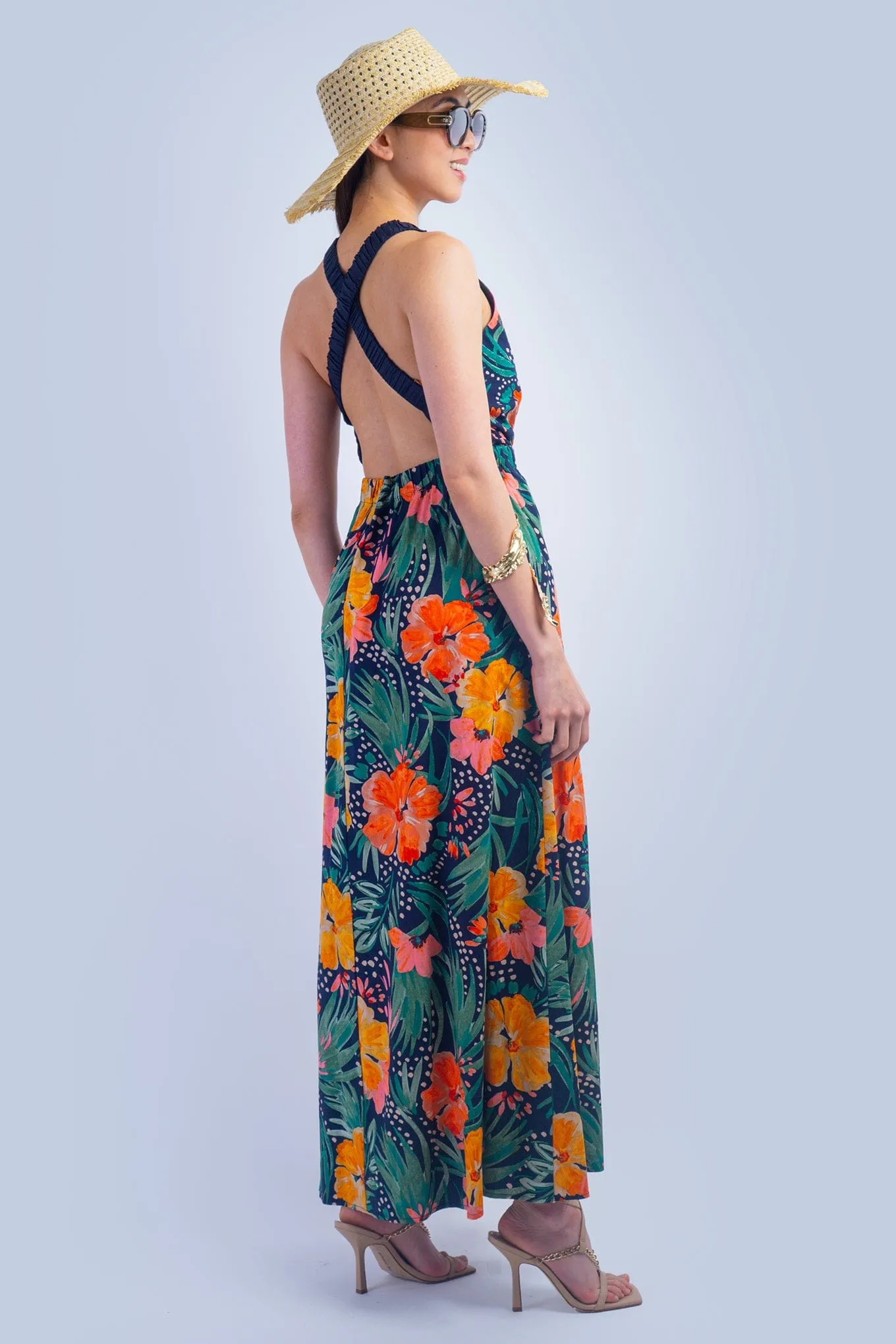 Orange Green Tropical Maxi Dress