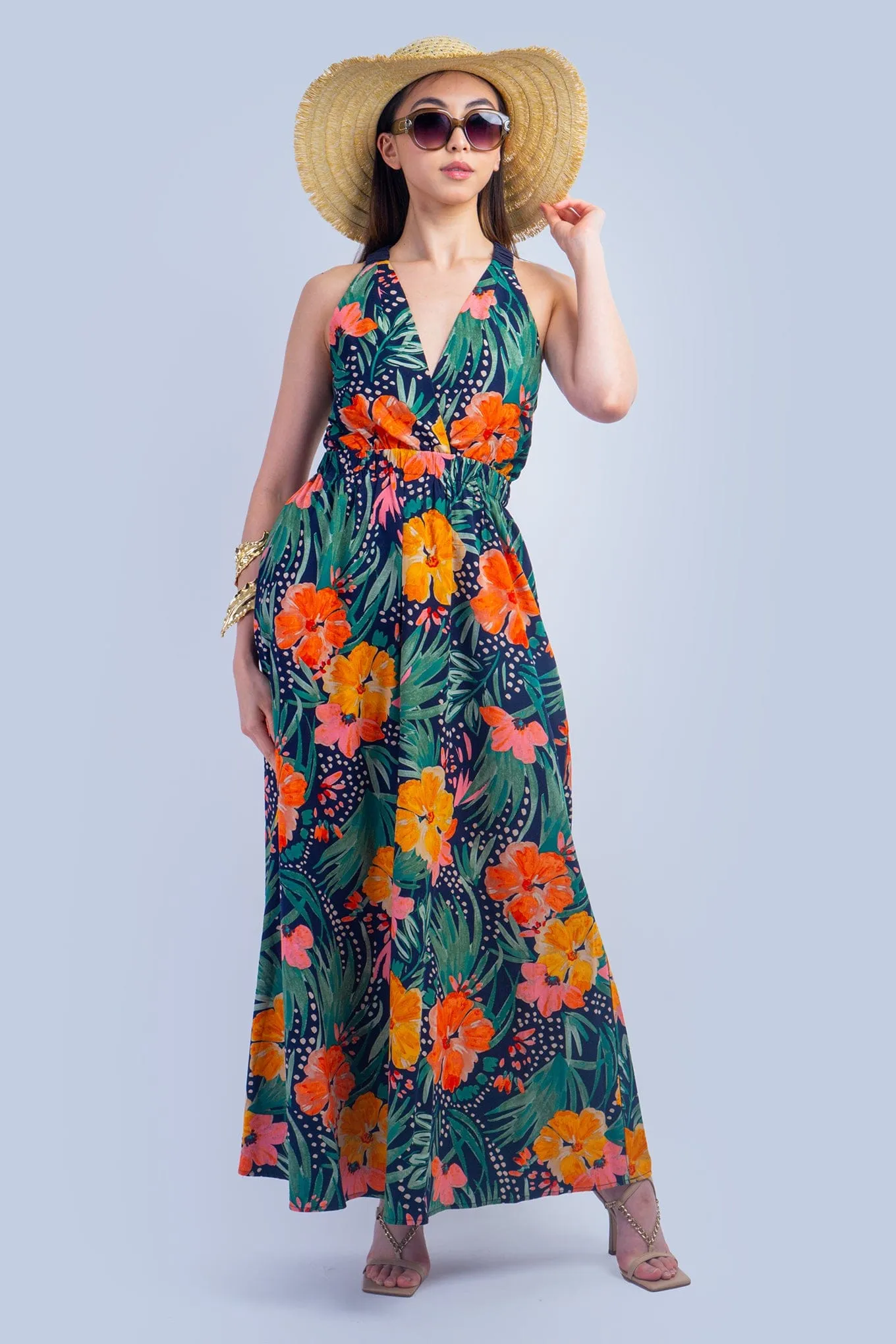 Orange Green Tropical Maxi Dress