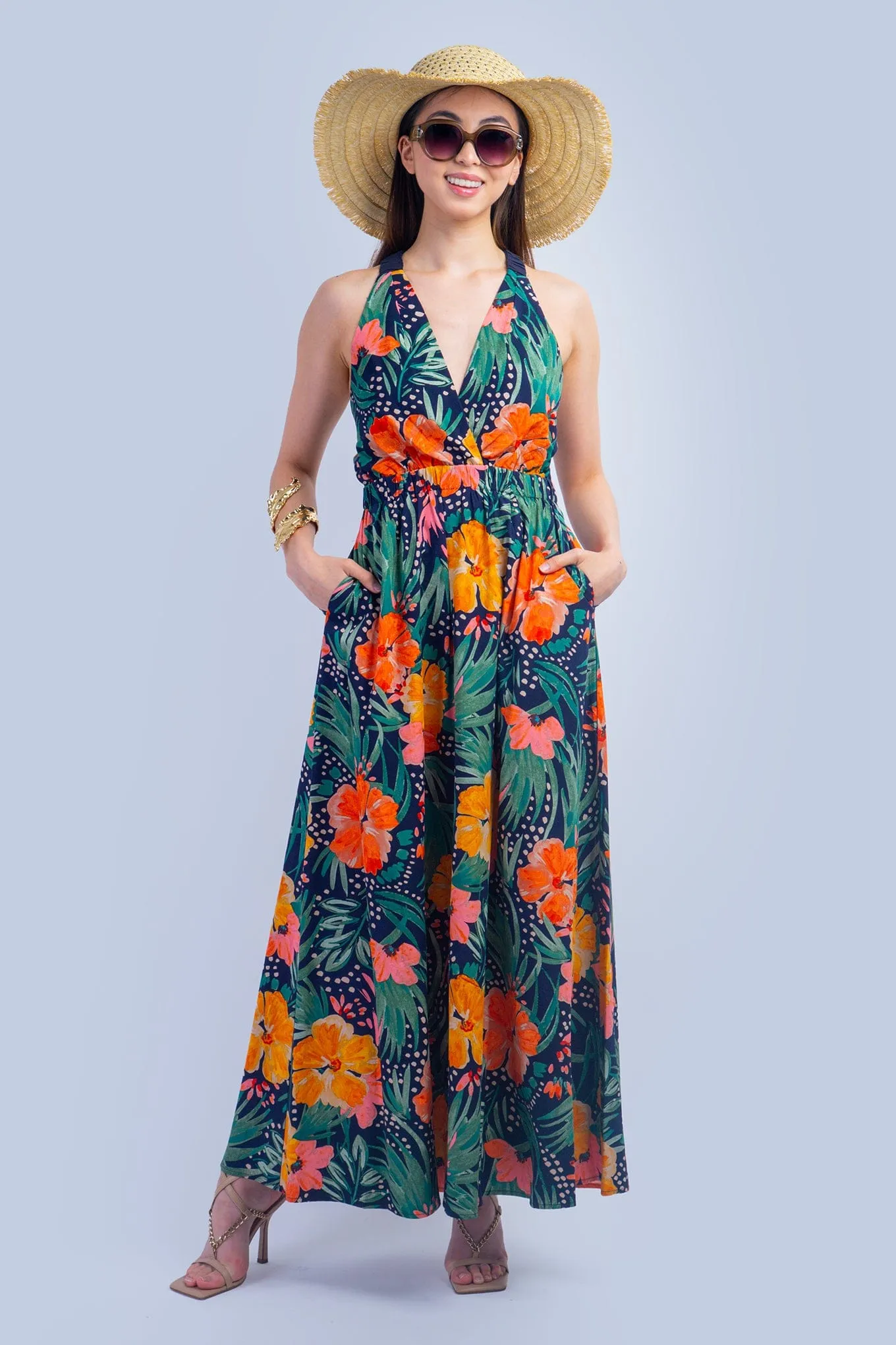 Orange Green Tropical Maxi Dress