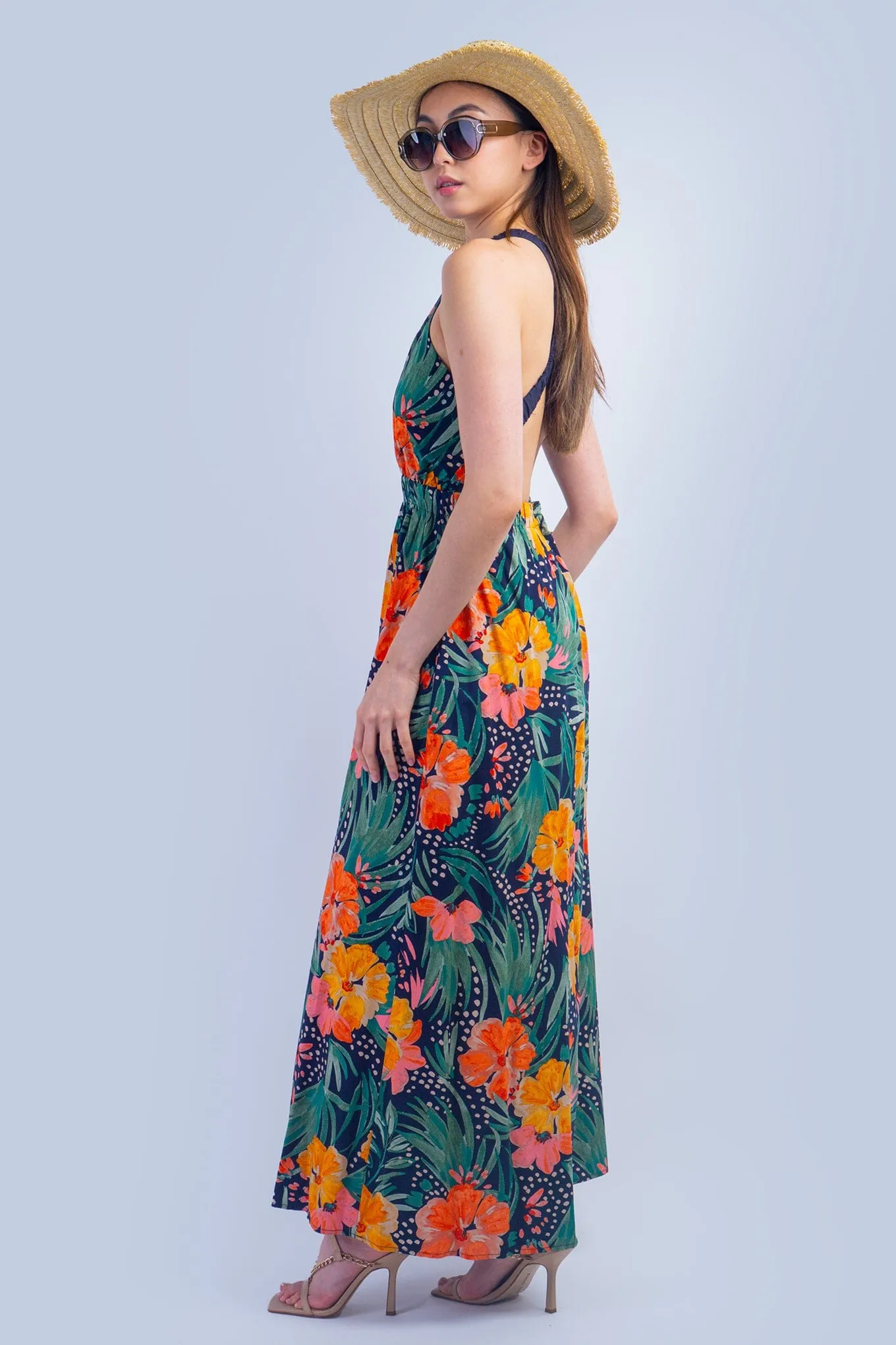 Orange Green Tropical Maxi Dress
