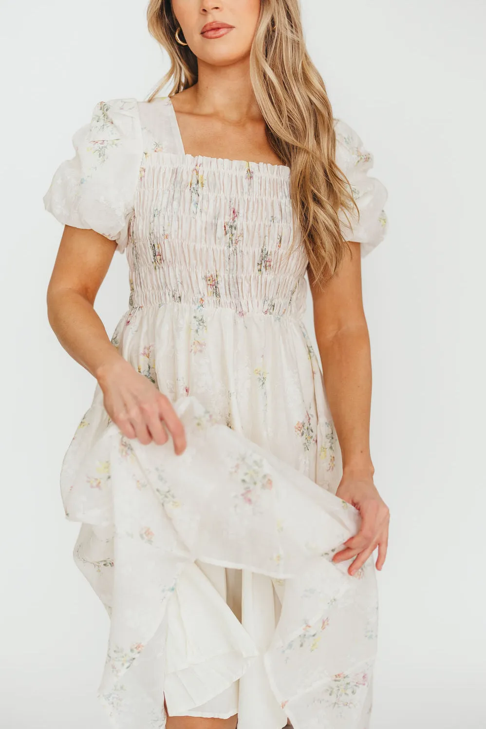 Paisley Smocked Midi Dress in Multi Floral