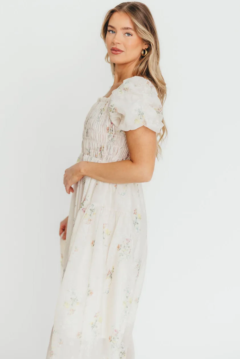 Paisley Smocked Midi Dress in Multi Floral