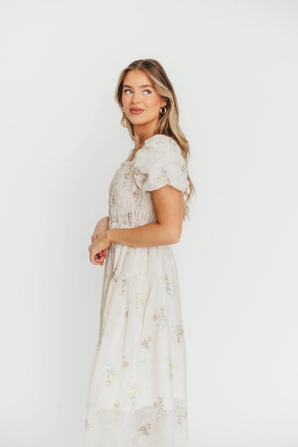 Paisley Smocked Midi Dress in Multi Floral