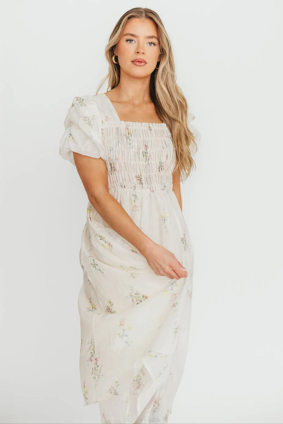 Paisley Smocked Midi Dress in Multi Floral